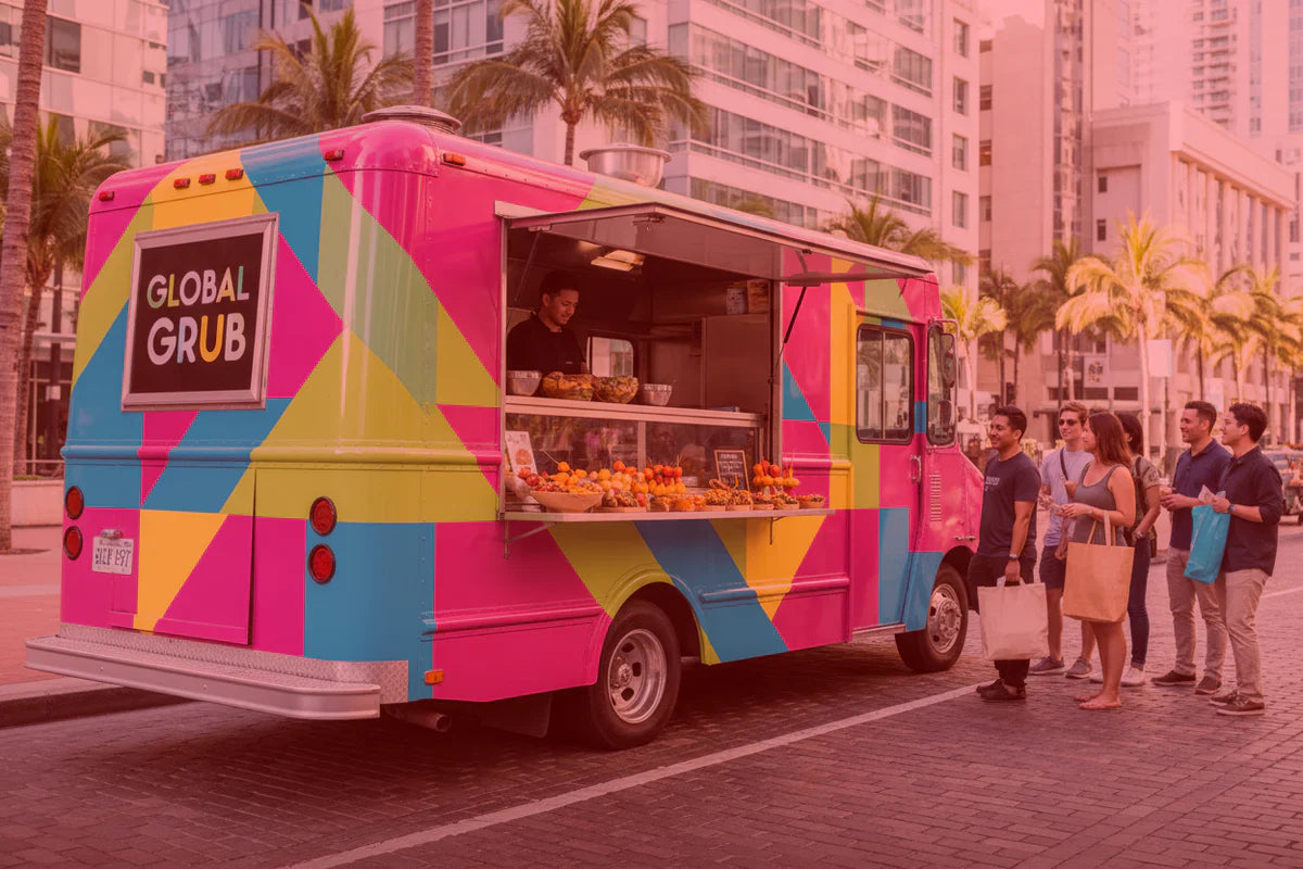 Food truck serving food to people