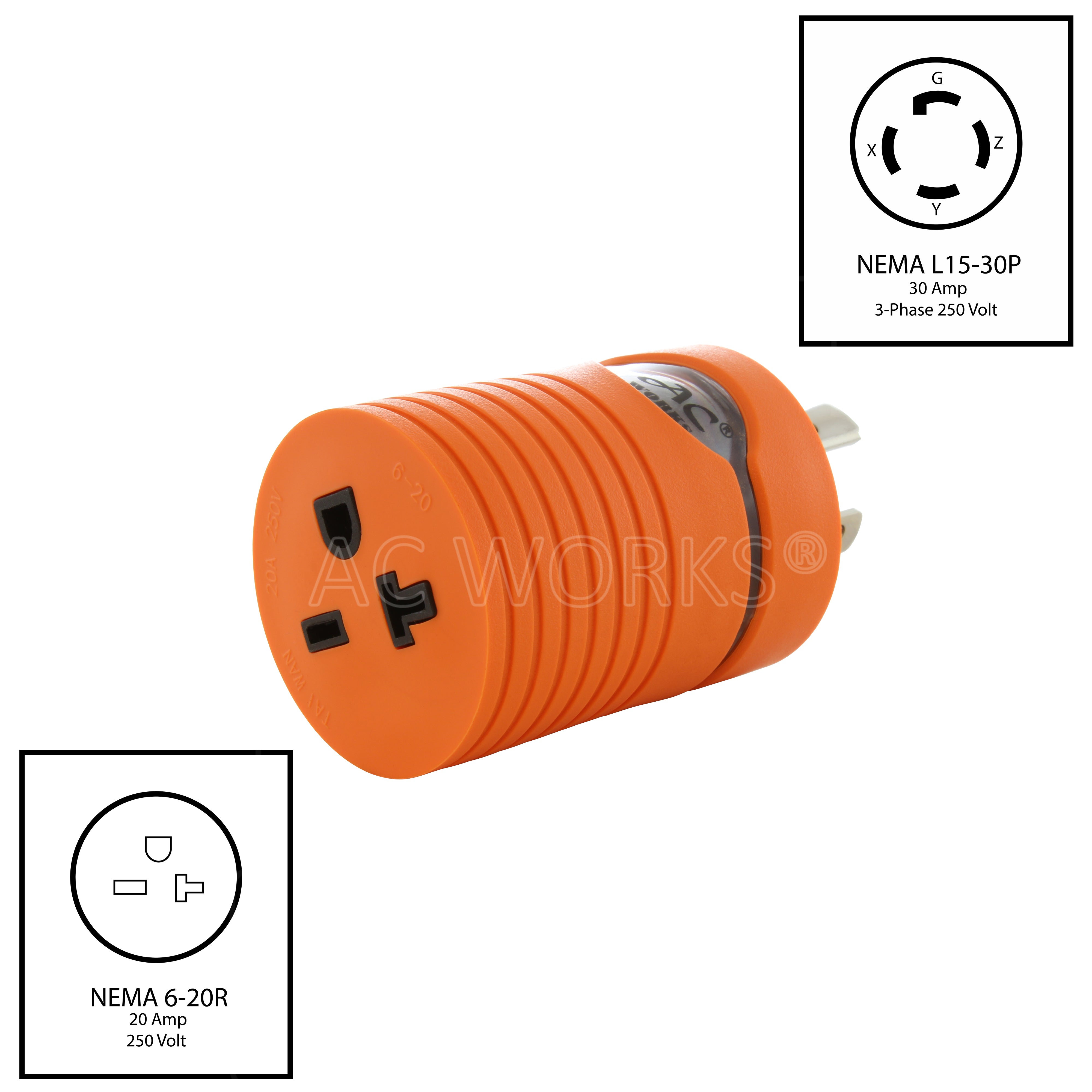 NEMA L15-30P to NEMA 6-20R 250V adapter