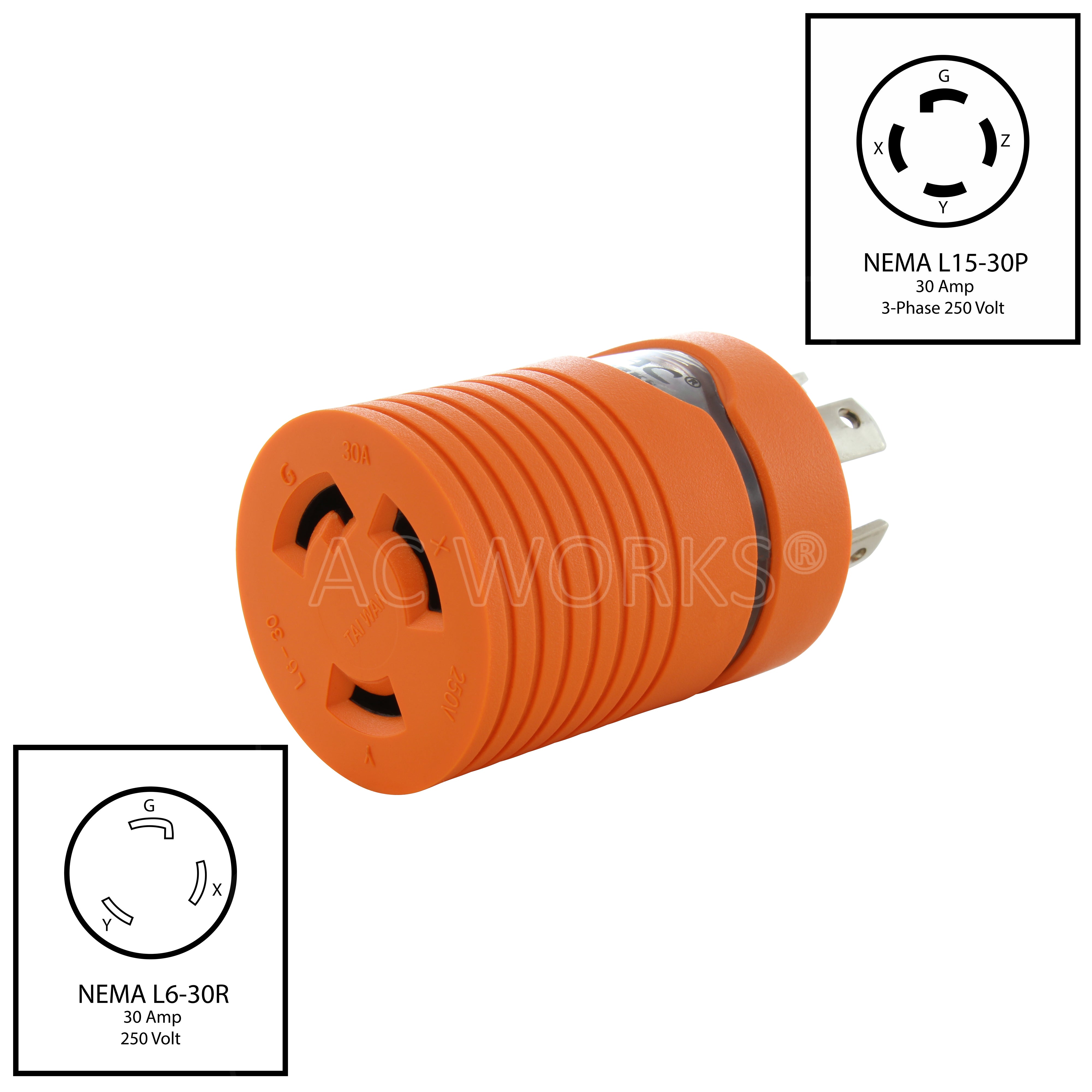 NEMA L15-30P to NEMA L6-30R 30A adaper