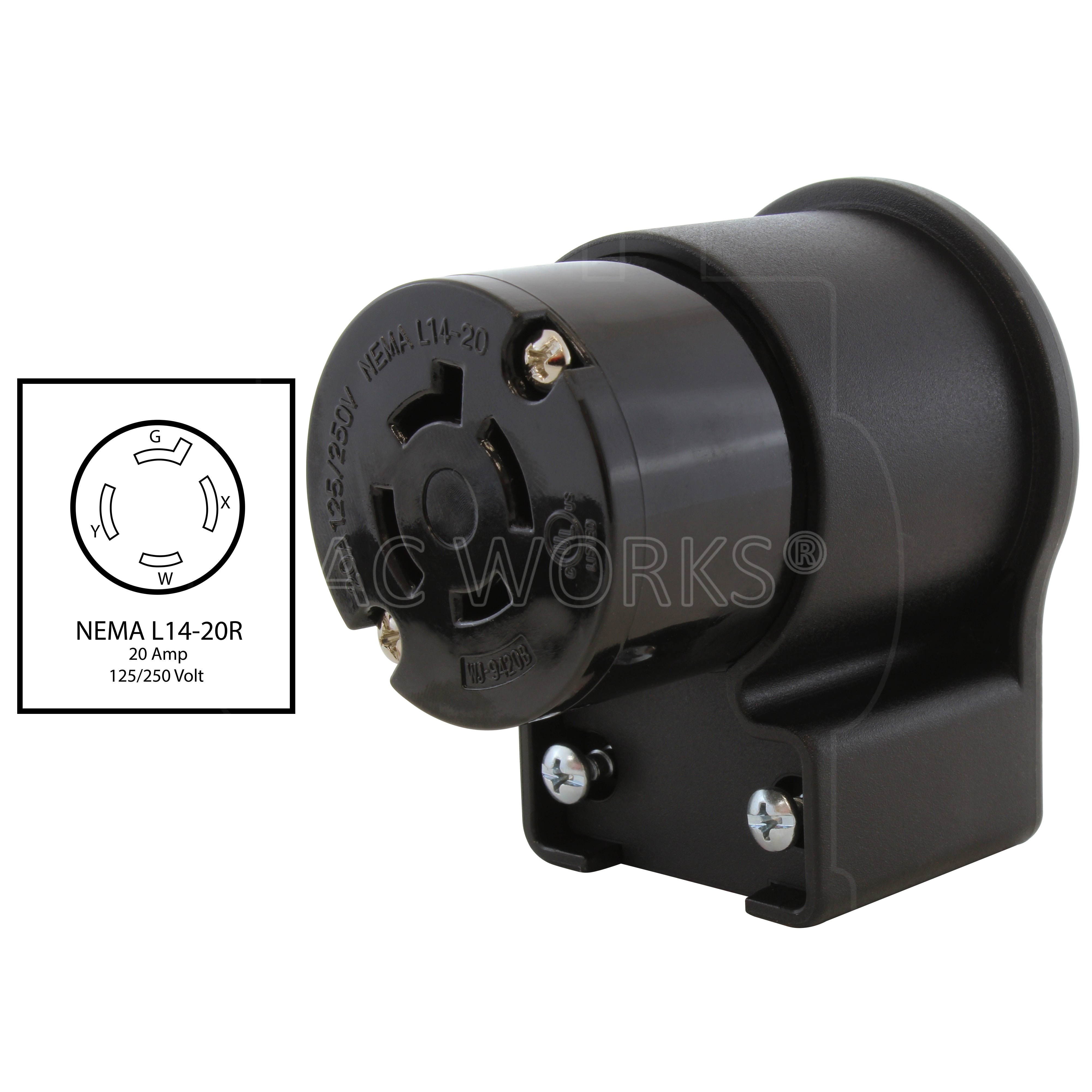 NEMA L14-20R 20A 125/250V 4-Prong Elbow Locking Female Connector With UL, C-UL Approval