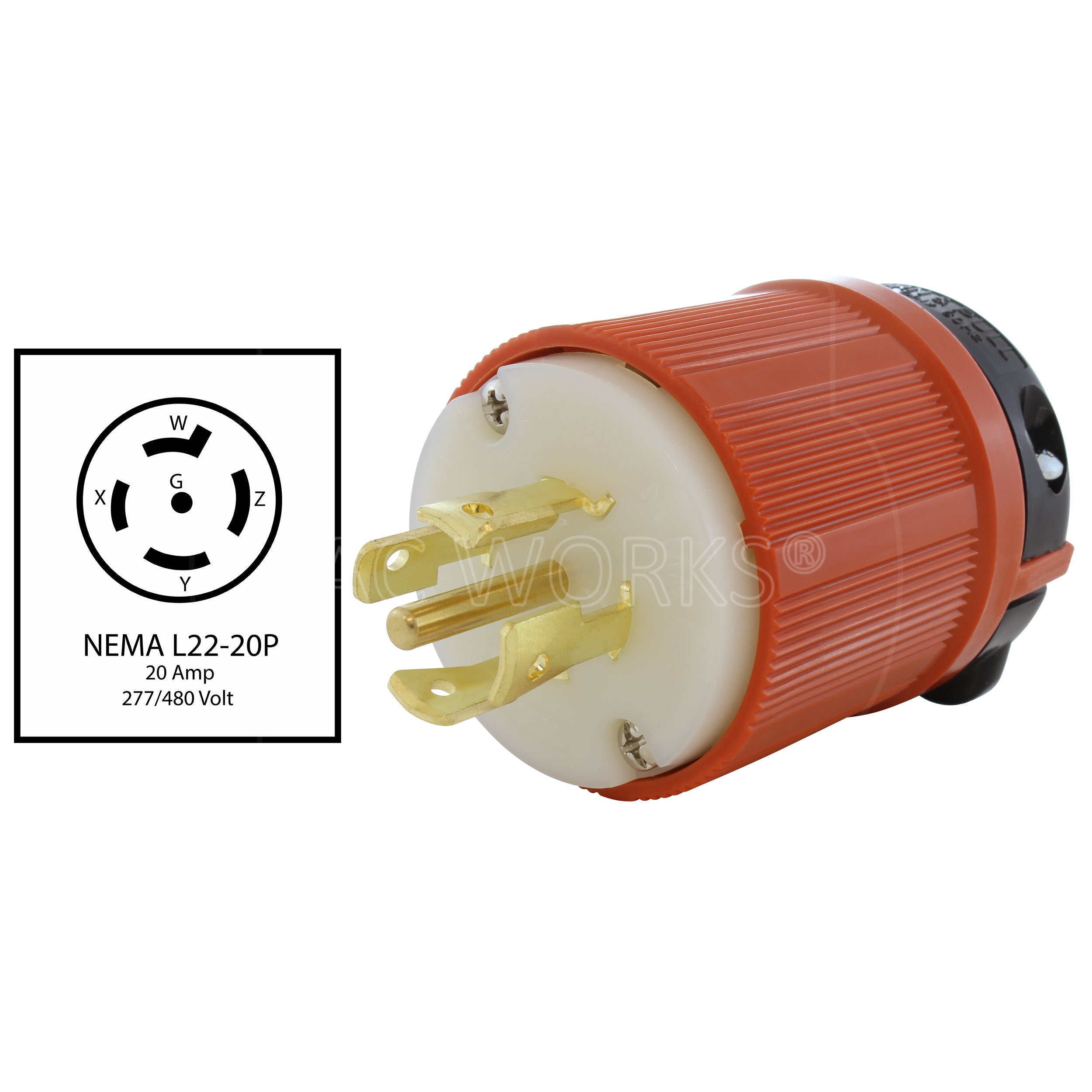 NEMA L22-20P, 20A, 277/480V male plug