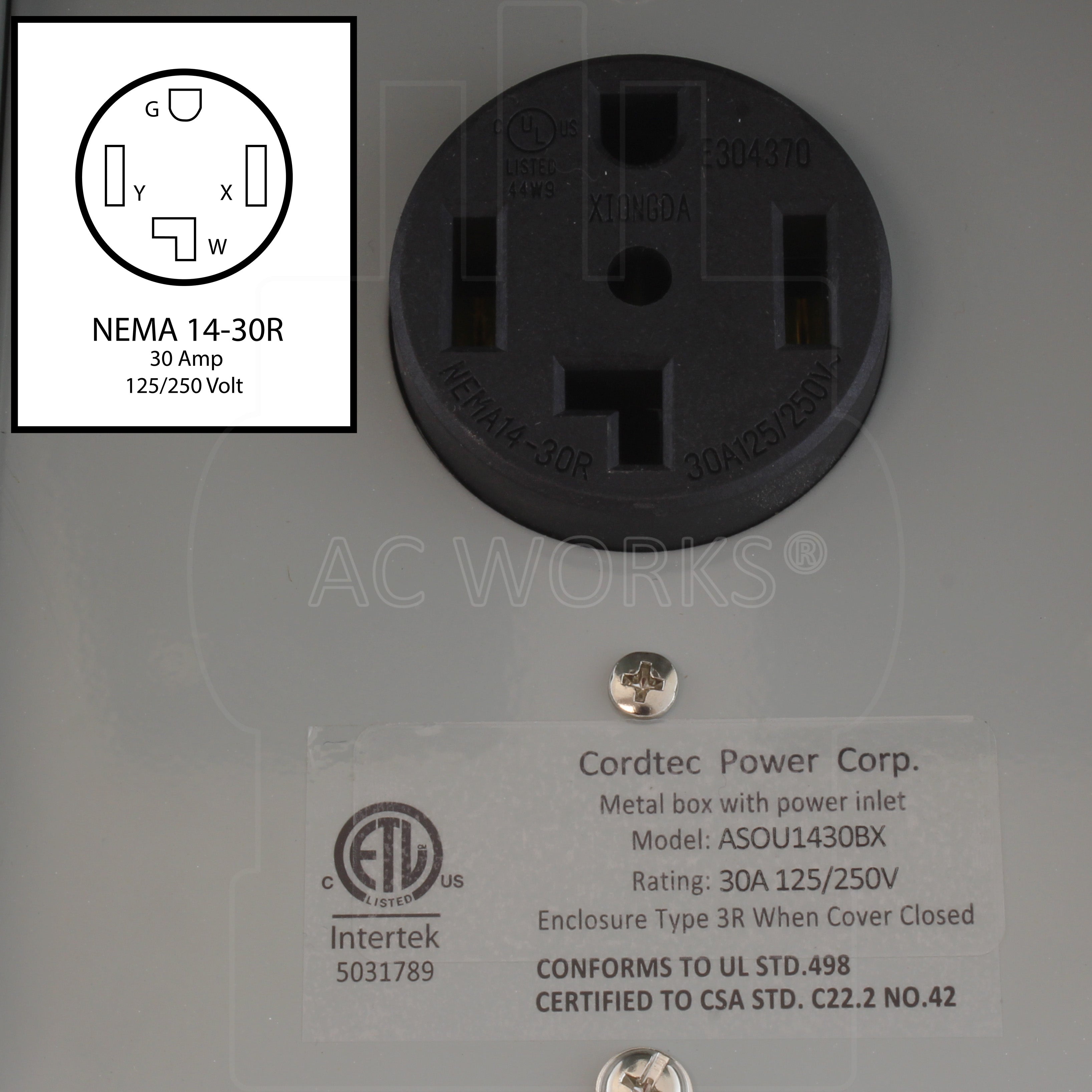 NEMA 14-30, 30 Amp, 125/250 Volt straight blade Outlet
