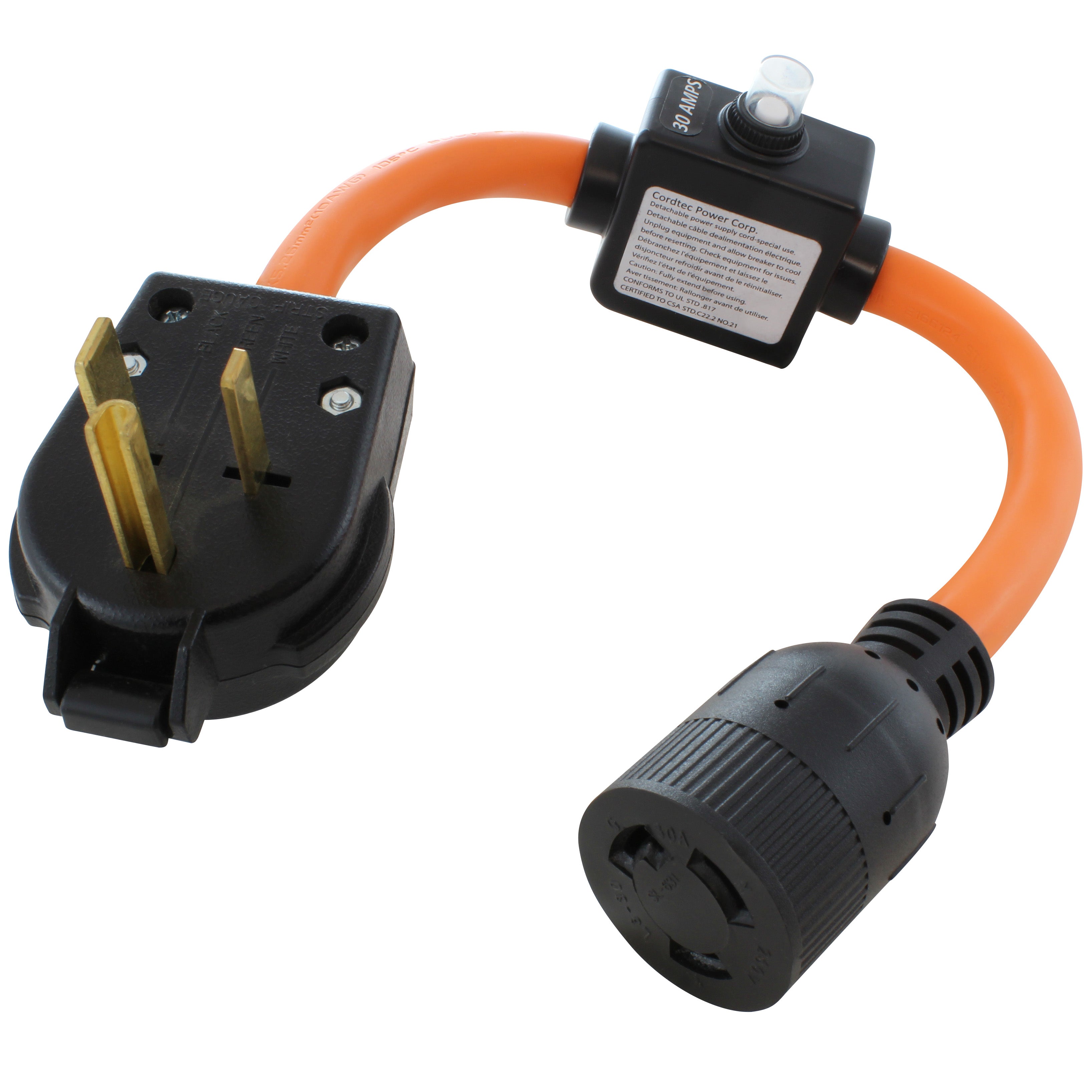 NEMA 6-50P to NEMA L6-30R with
30A Inline Circuit Breaker