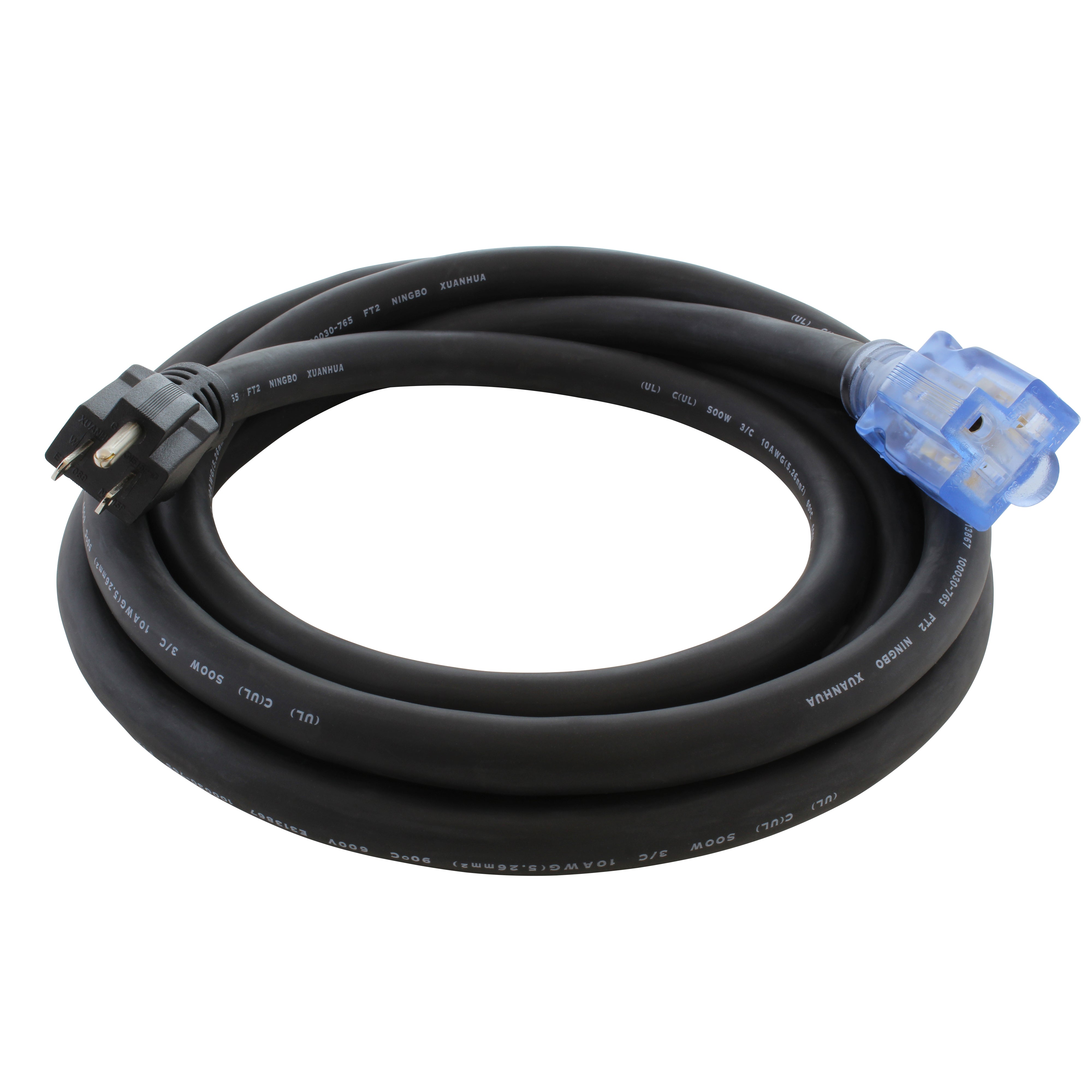 Black rubber extension cord 515/520 with blue female connector end