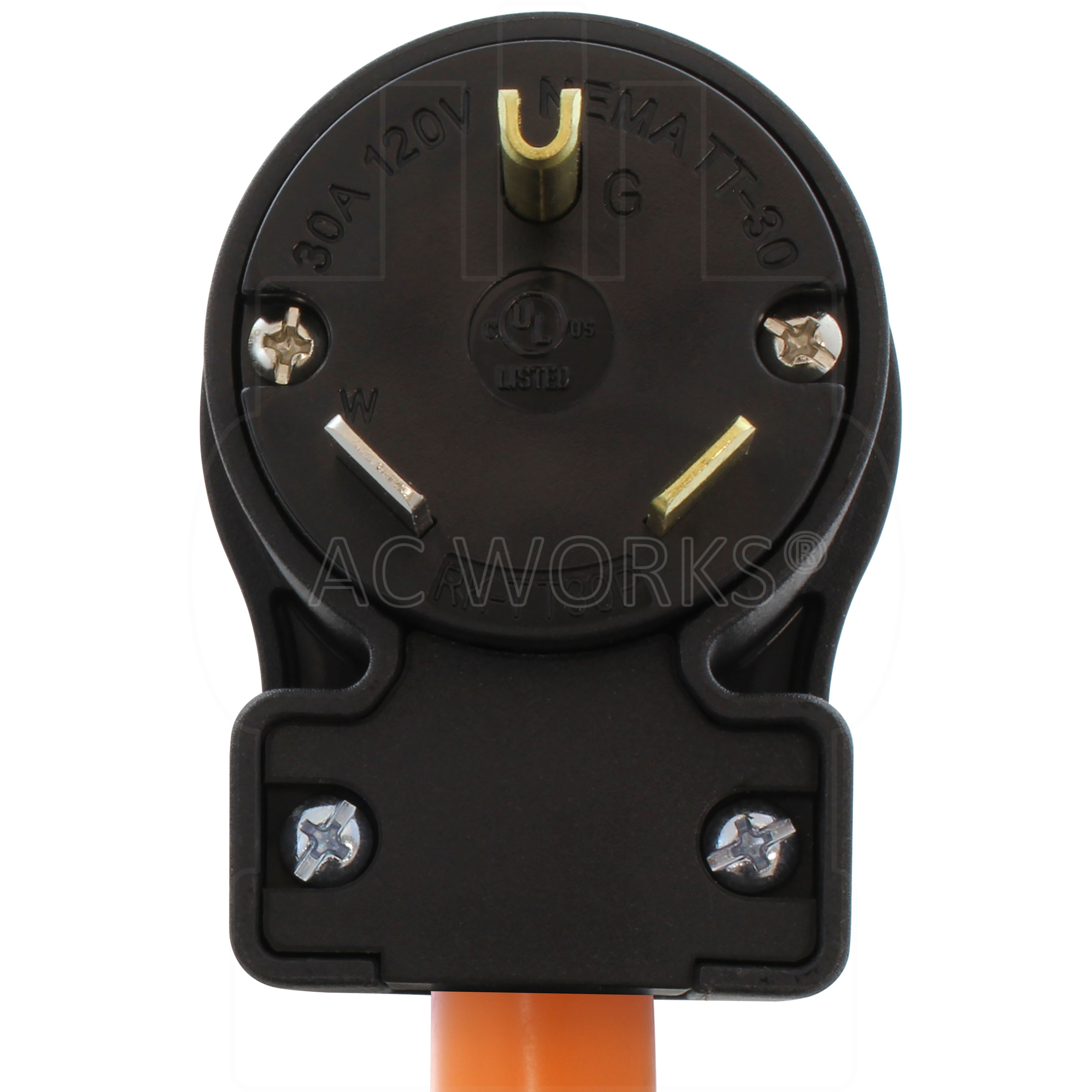 NEMA TT-30P, 3-prong straight blade RV Travel Trailer Male Plug