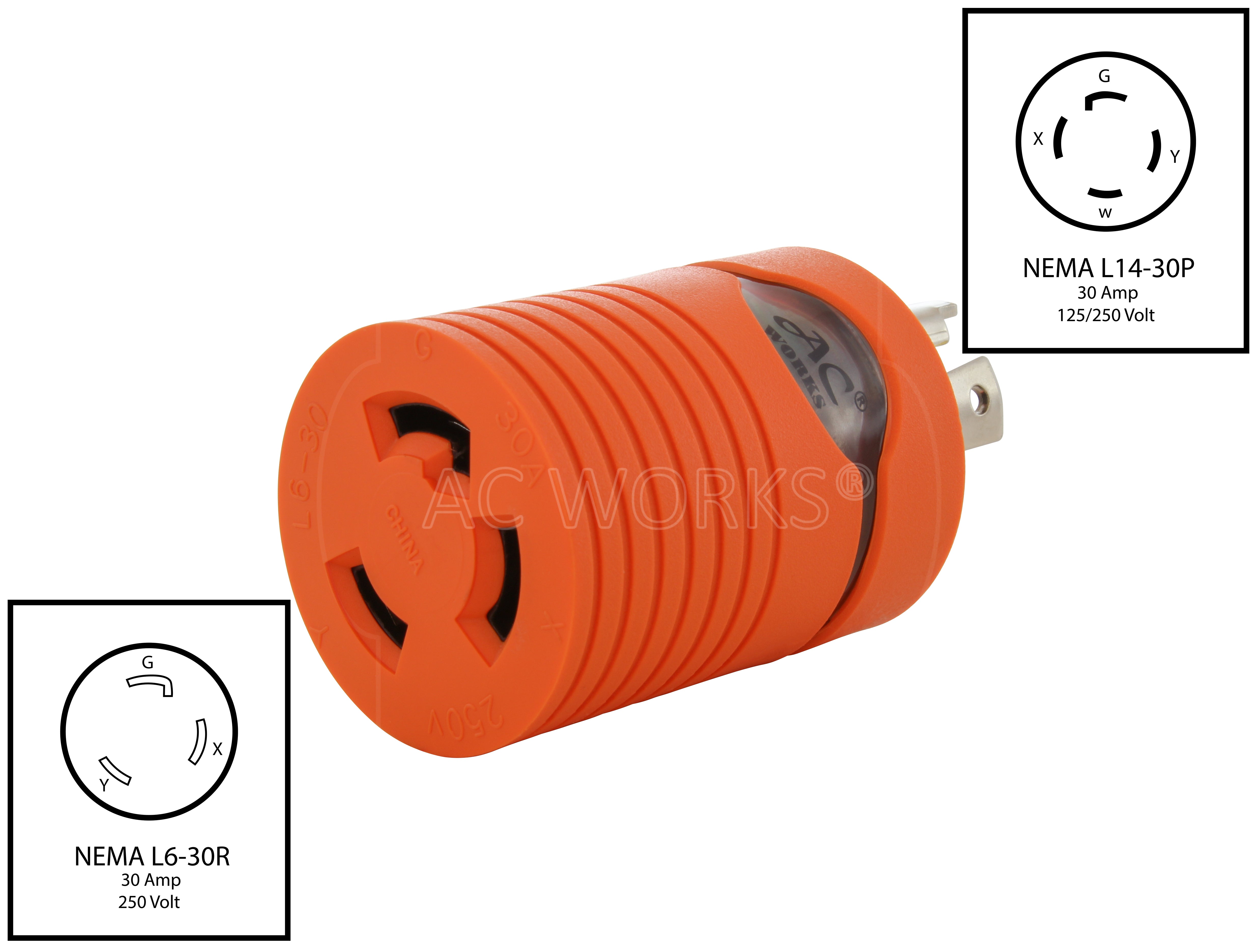 NEMA L14-30P to NEMA L6-30R 30A 250V adapter