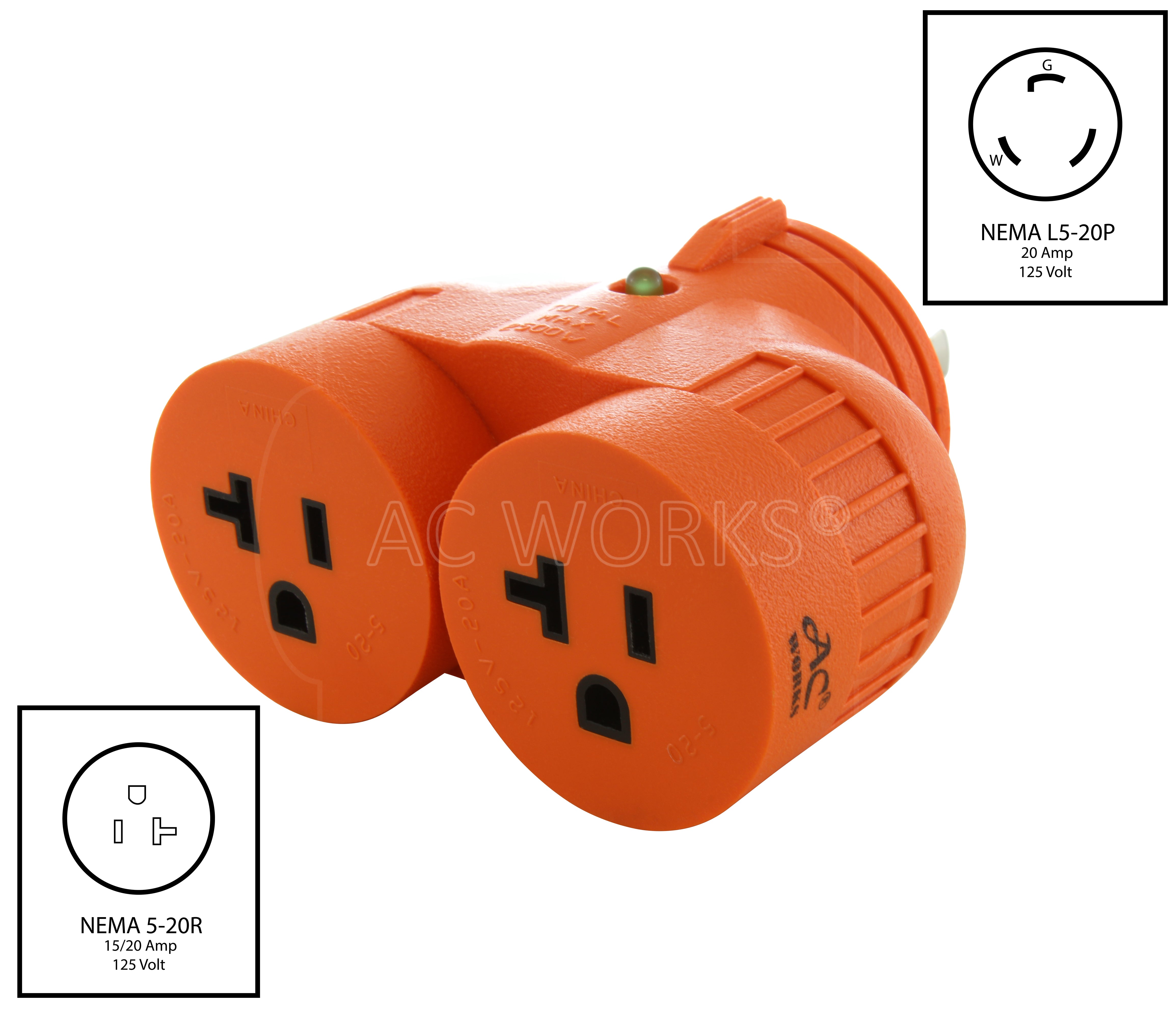 NEMA L5-20P to two NEMA 5-20R