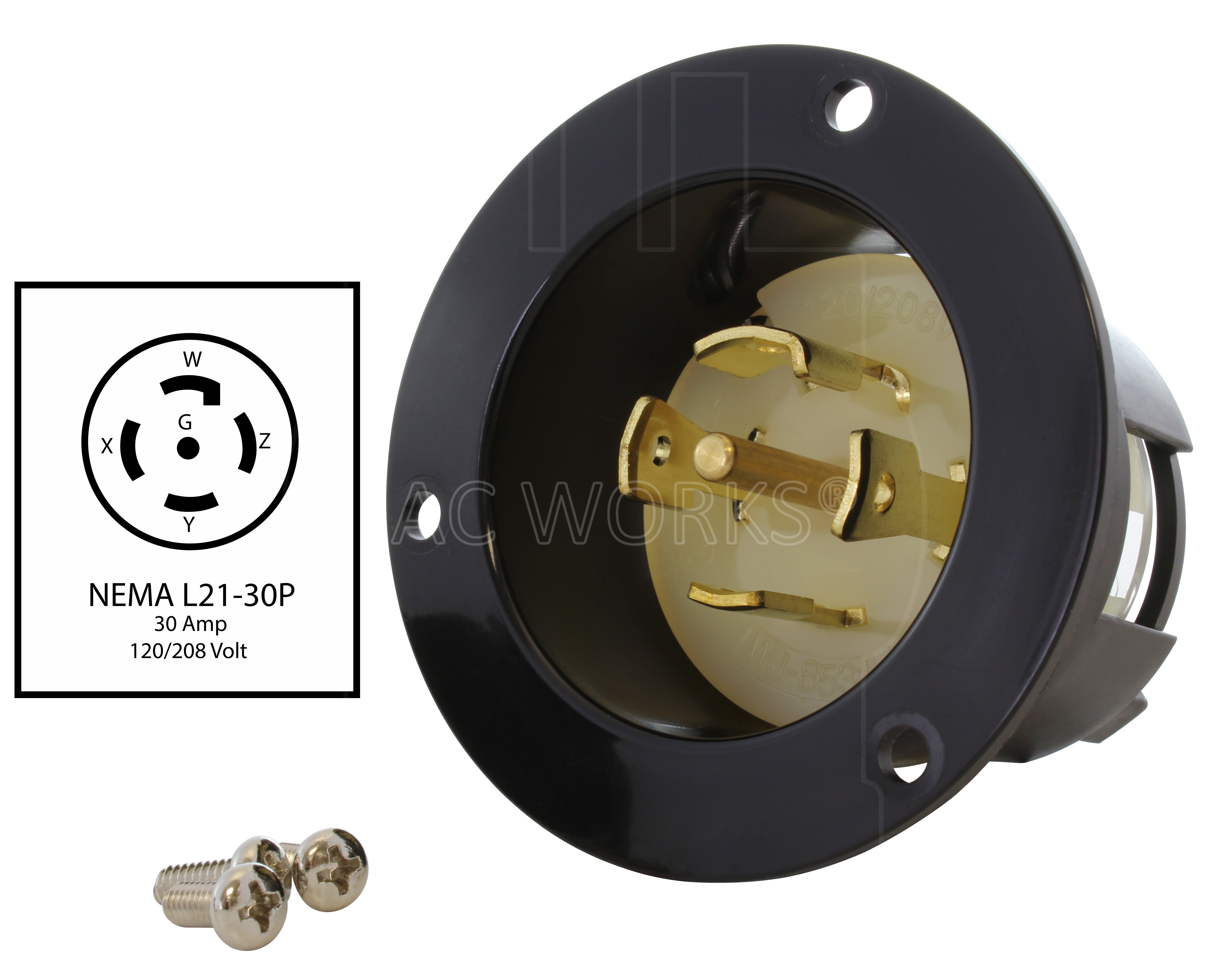 NEMA L21-30P 5-prong 30A 120/208V inlet assembly