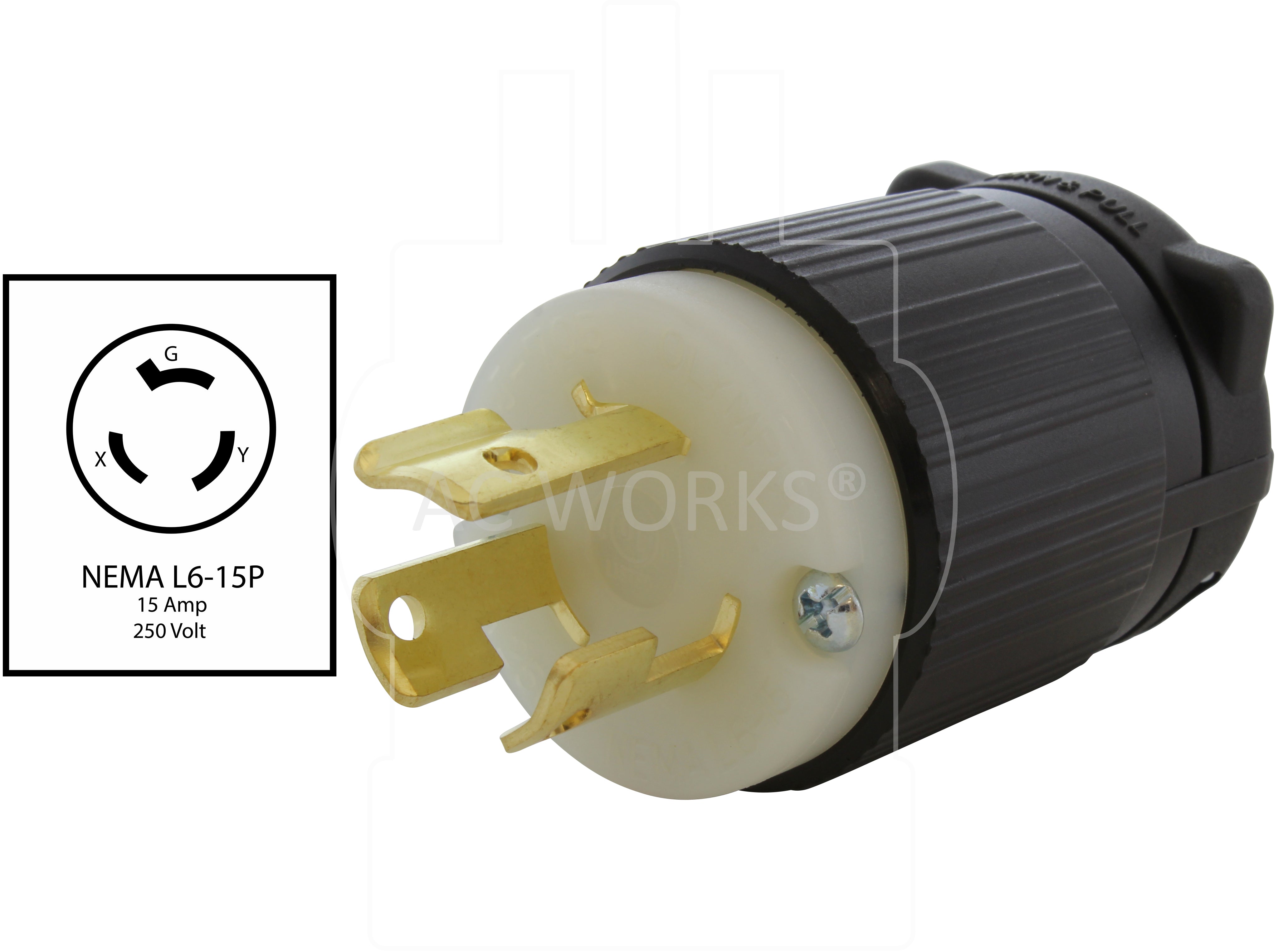 NEMA L6-15P male plug assembly