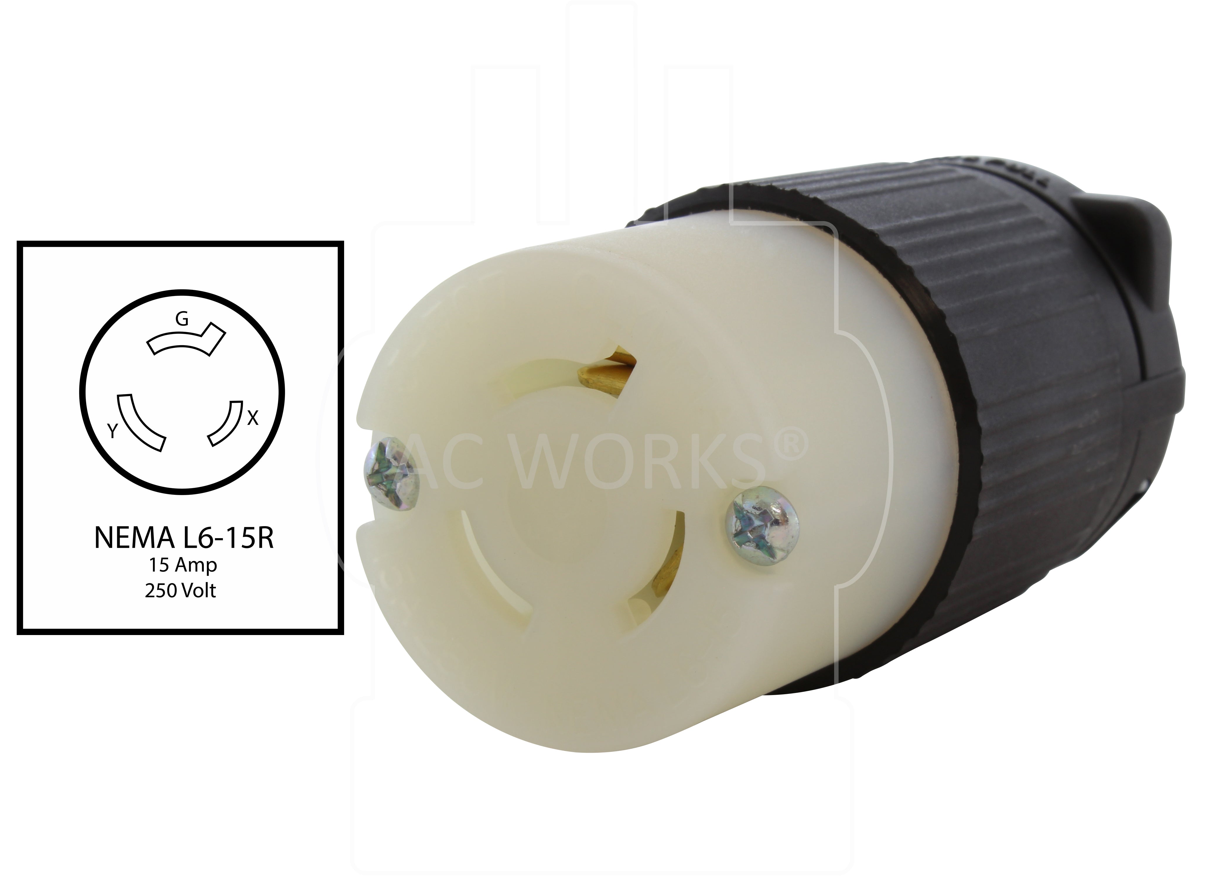 NEMA L6-15R female connector assembly