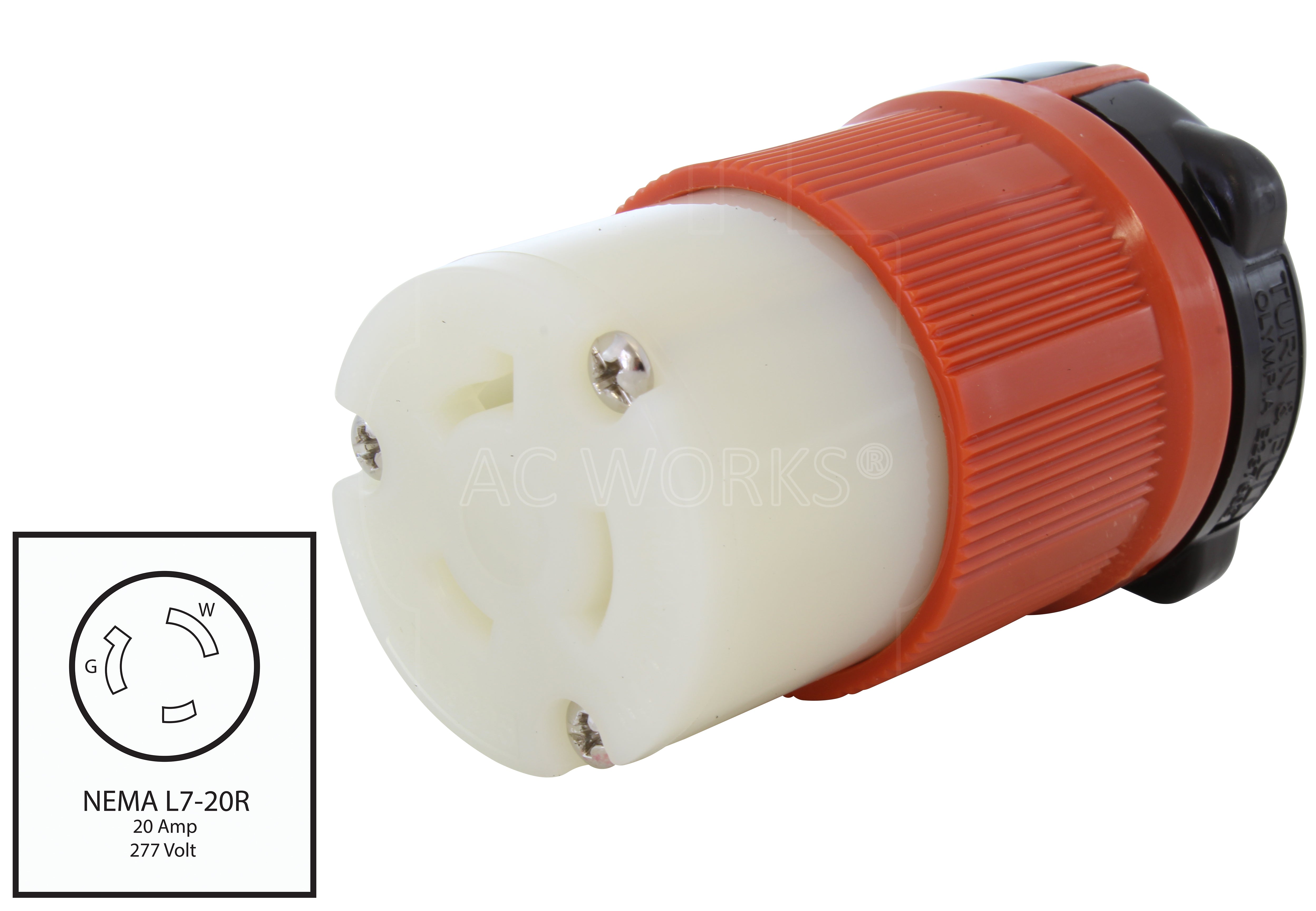 NEMA L7-20R 3-prong 20A 277V female connector assembly