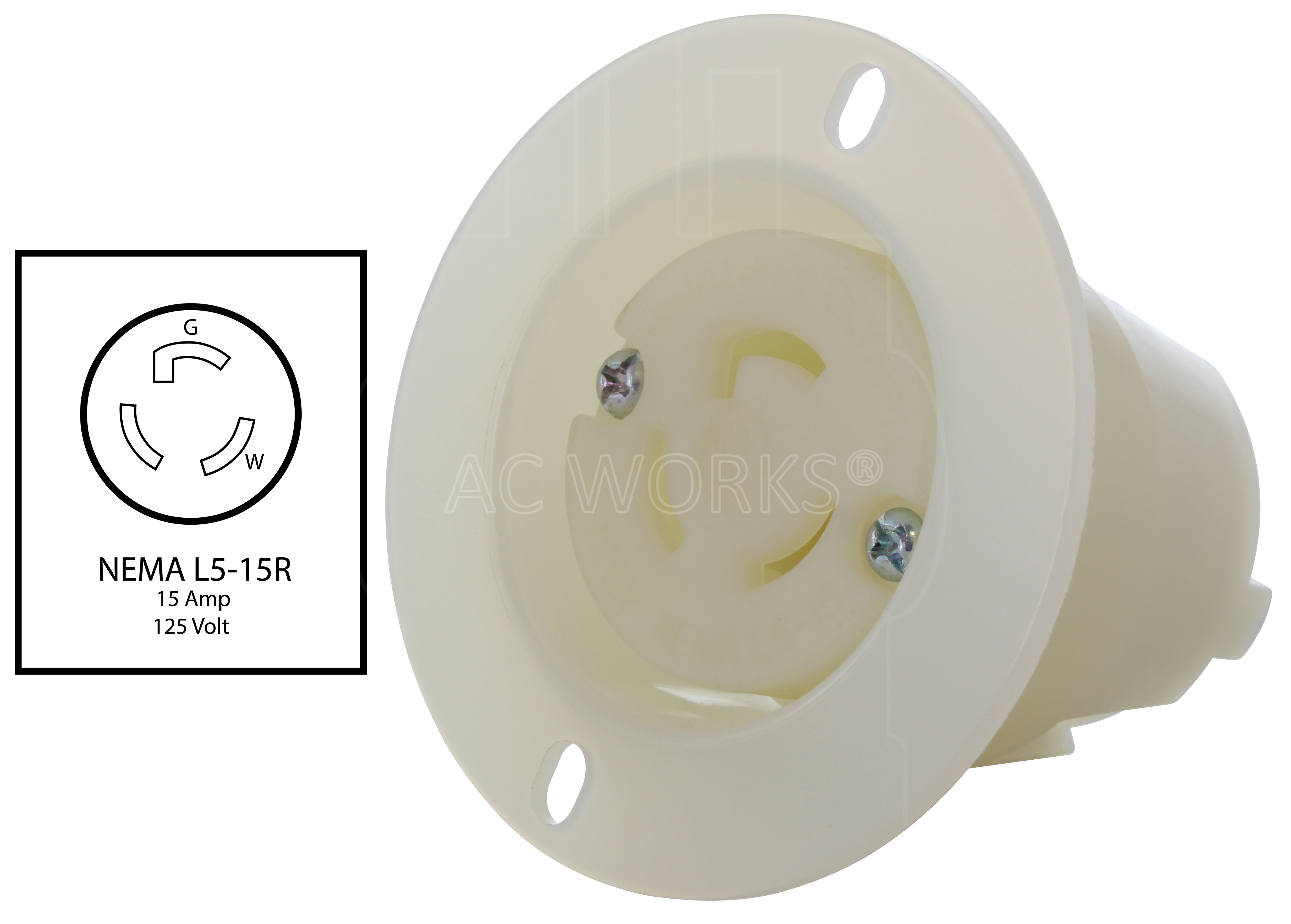 NEMA L5-15R 15A 125V 3-prong locking flanged outlet