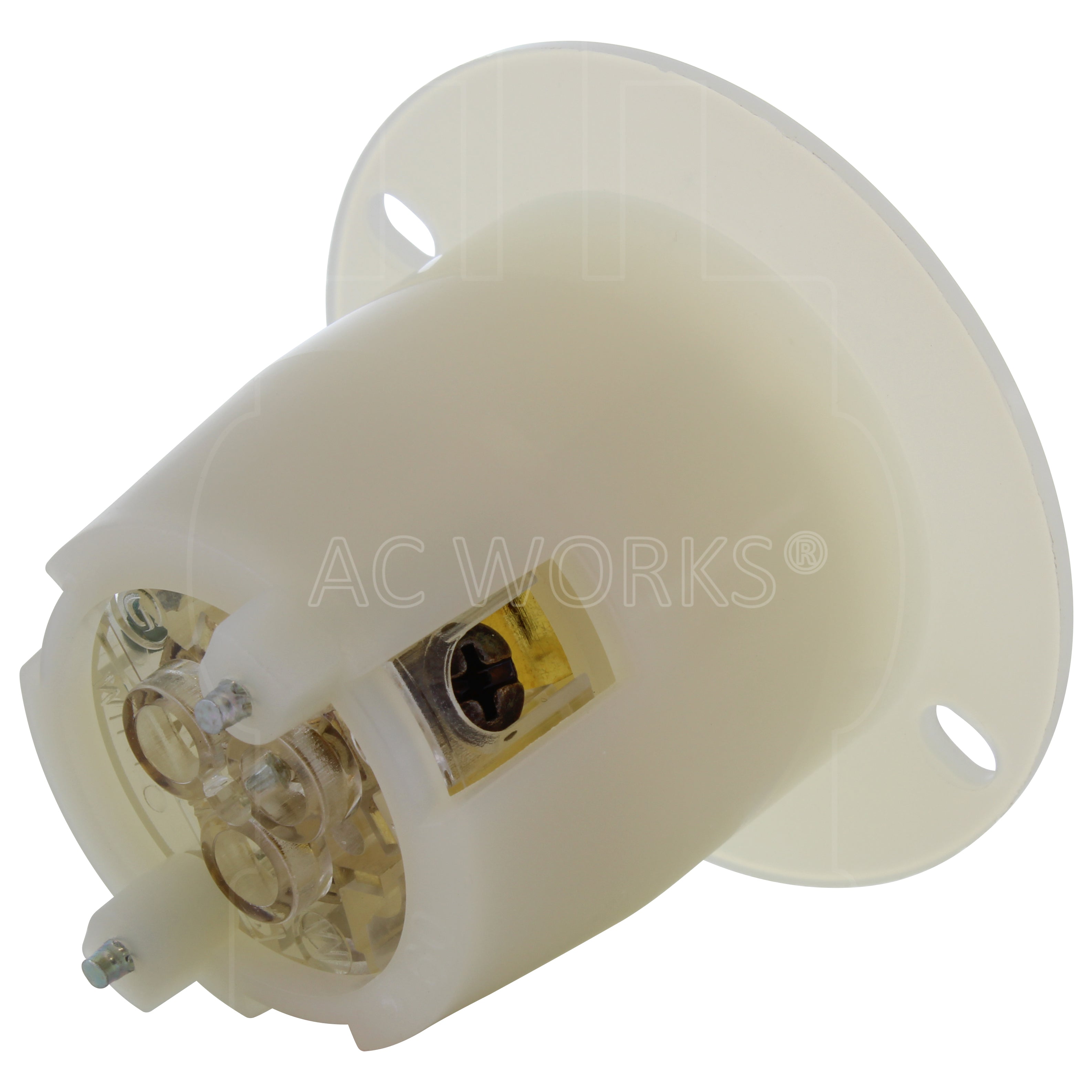 flanged mount locking outlet assembly