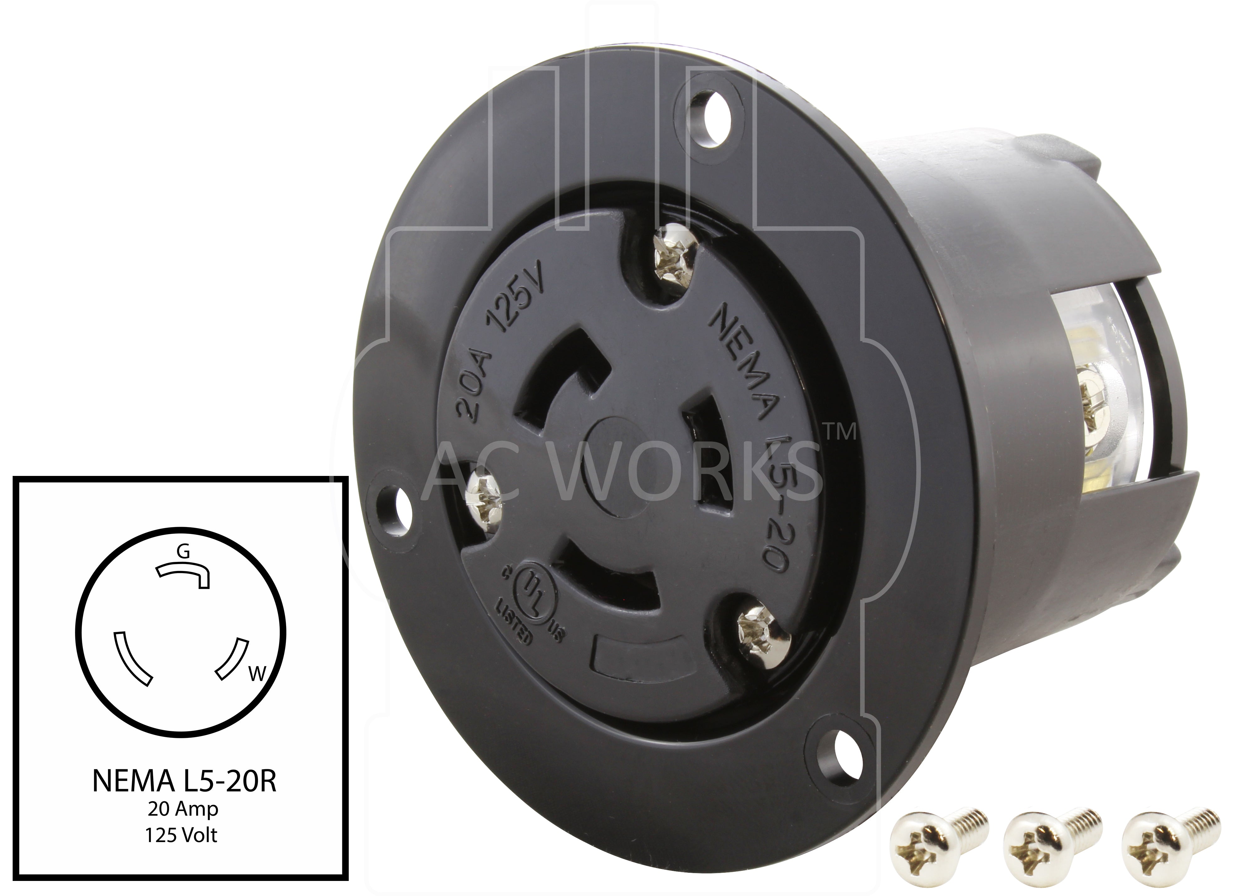NEMA L5-20R 3-prong locking 20A outlet