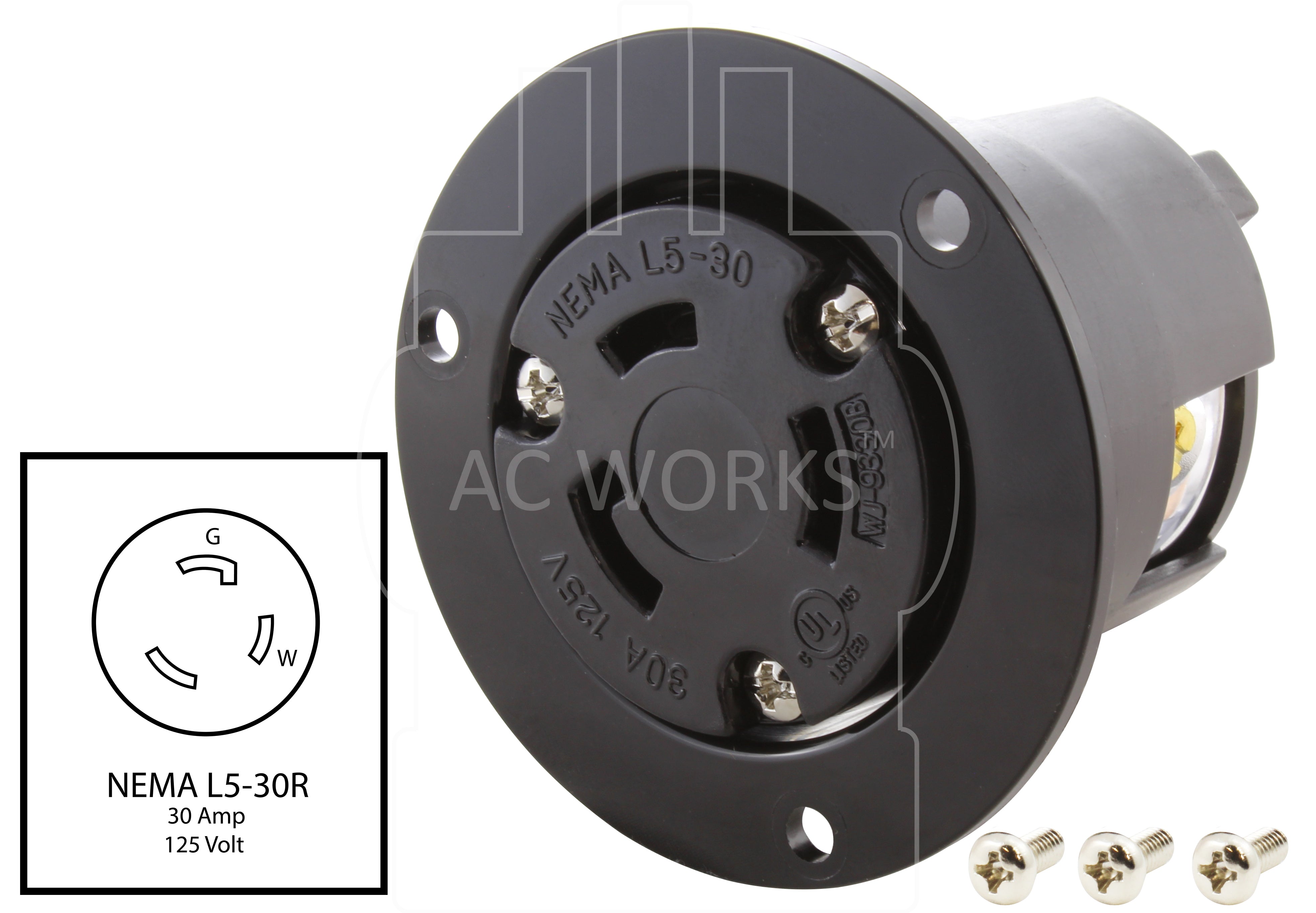 NEMA L5-30R 30A 125V 3-prong outlet