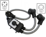 AC WORKS® Safety Switch Y-Cable  [EVY1430SW-036] 30A 125/250V NEMA 14-30 4-Prong Dryer Plug to Two NEMA 14-30 4-Prong  Dryer Connections With Switch