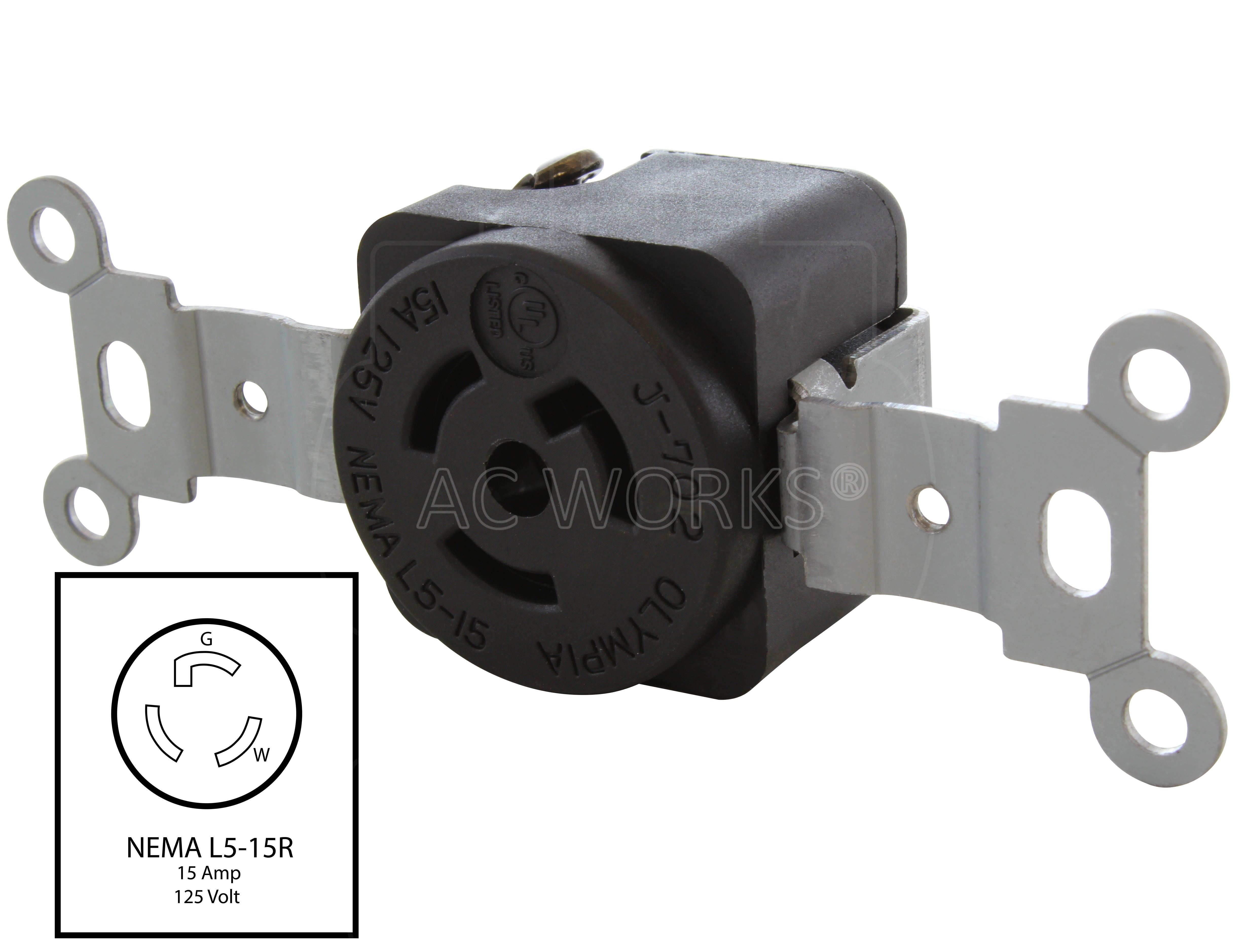 NEMA L5-15R 3-prong 15A 125V locking receptacle