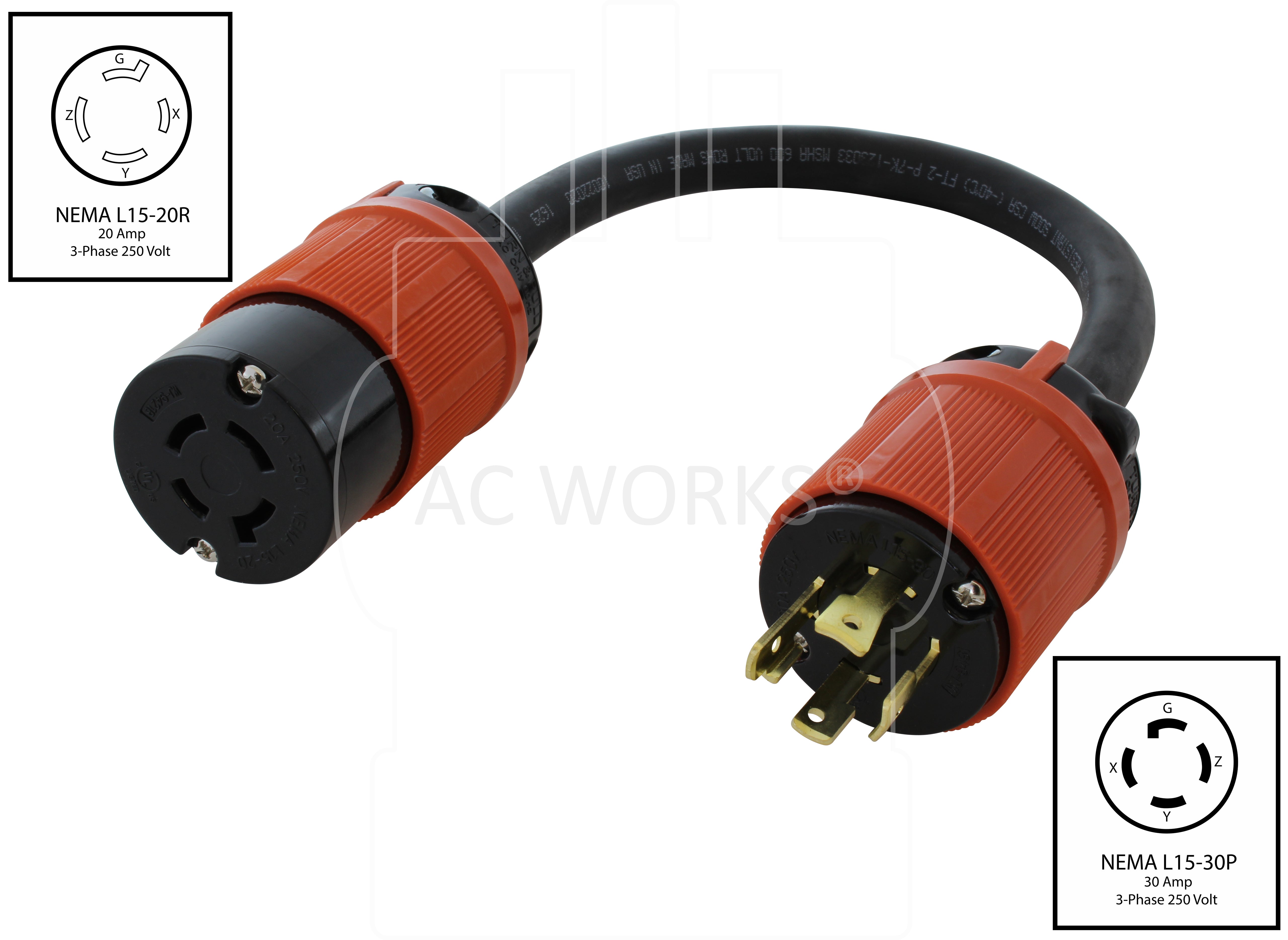 NEMA l15-30P to NEMA L15-20R 250V adapter