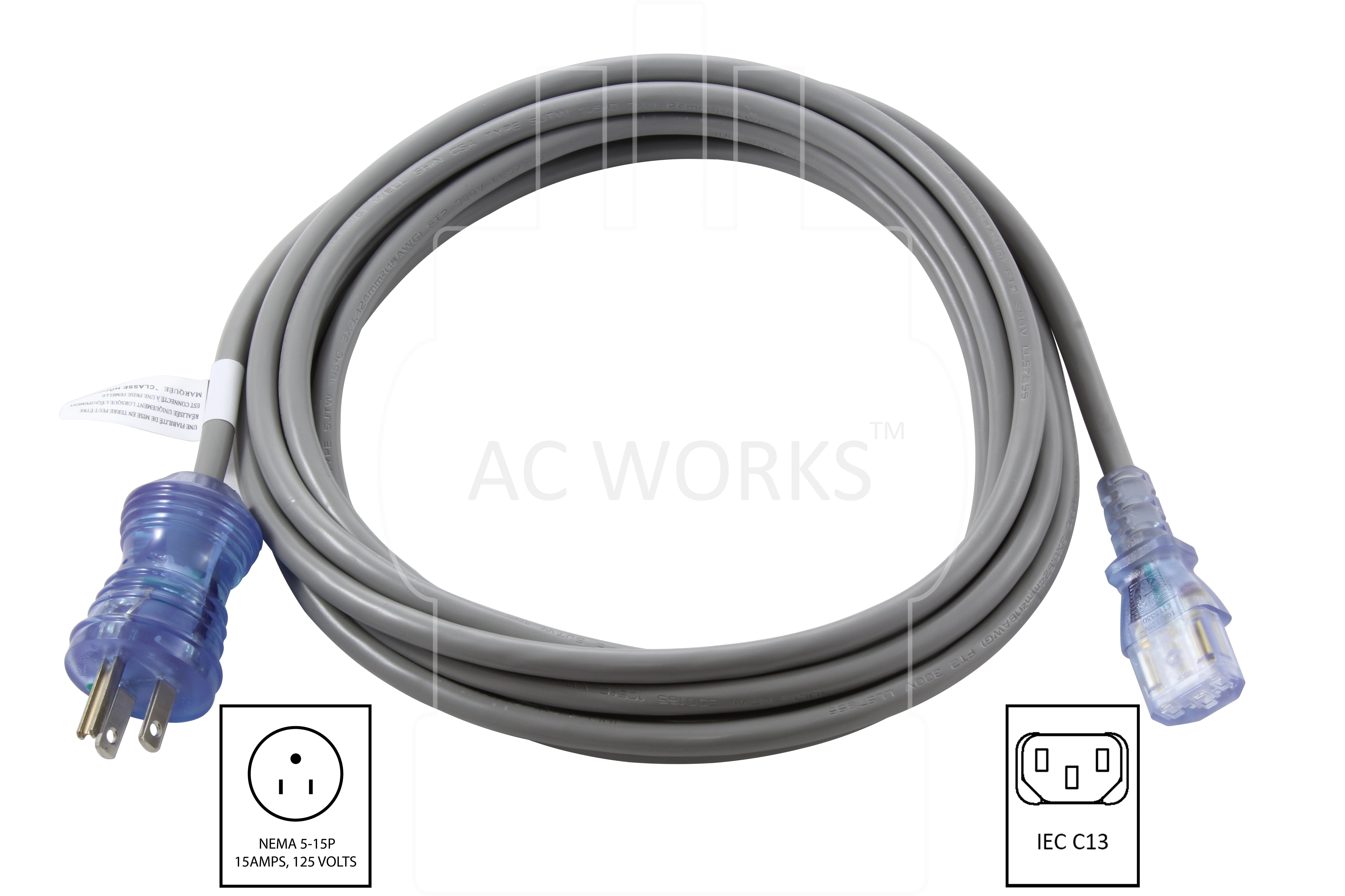 NEMA 5-15P to IEC C13, household plug to C13