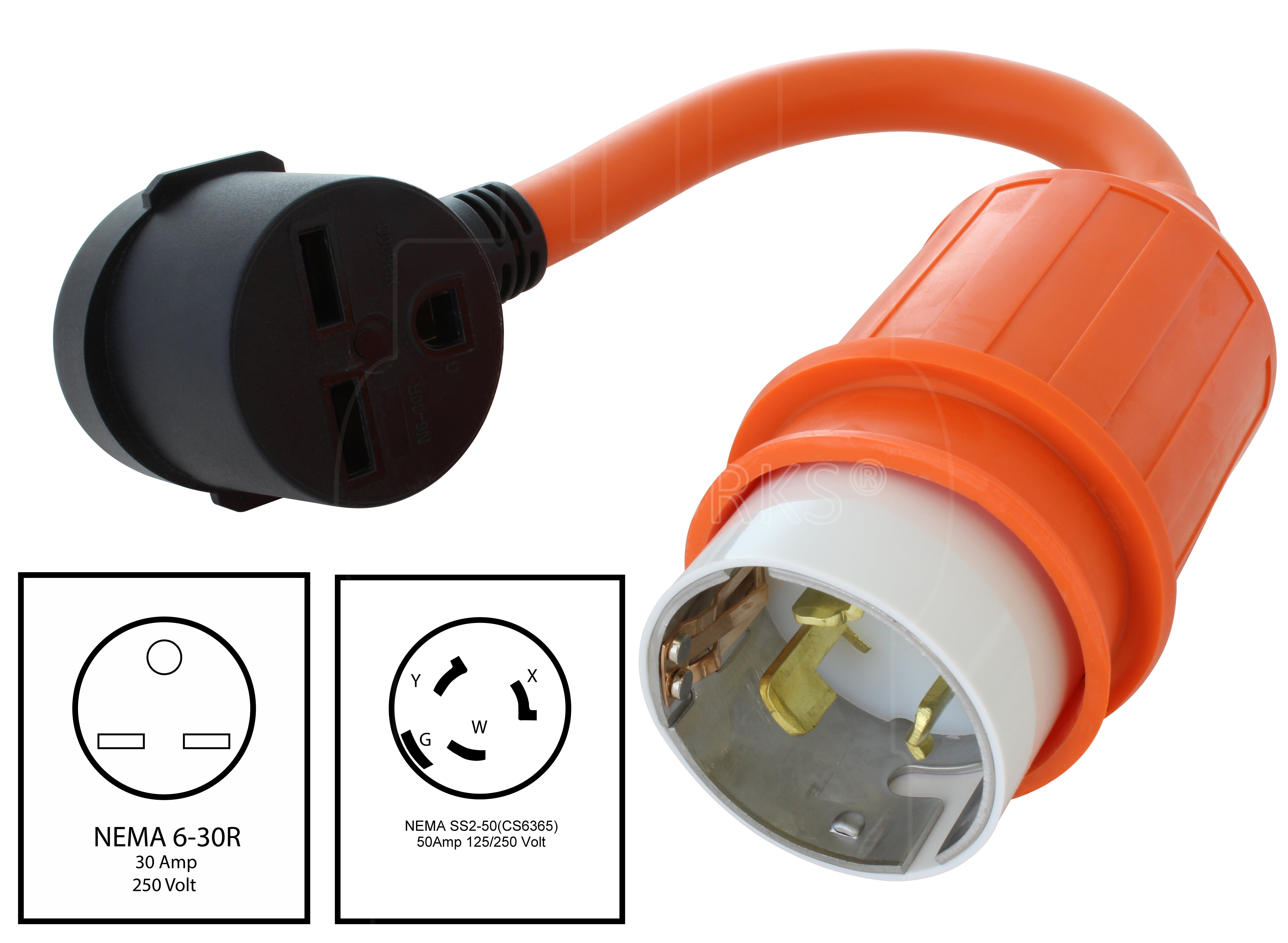 NEMA SS2-50P to NEMA 6-30R 250V orange adapter
