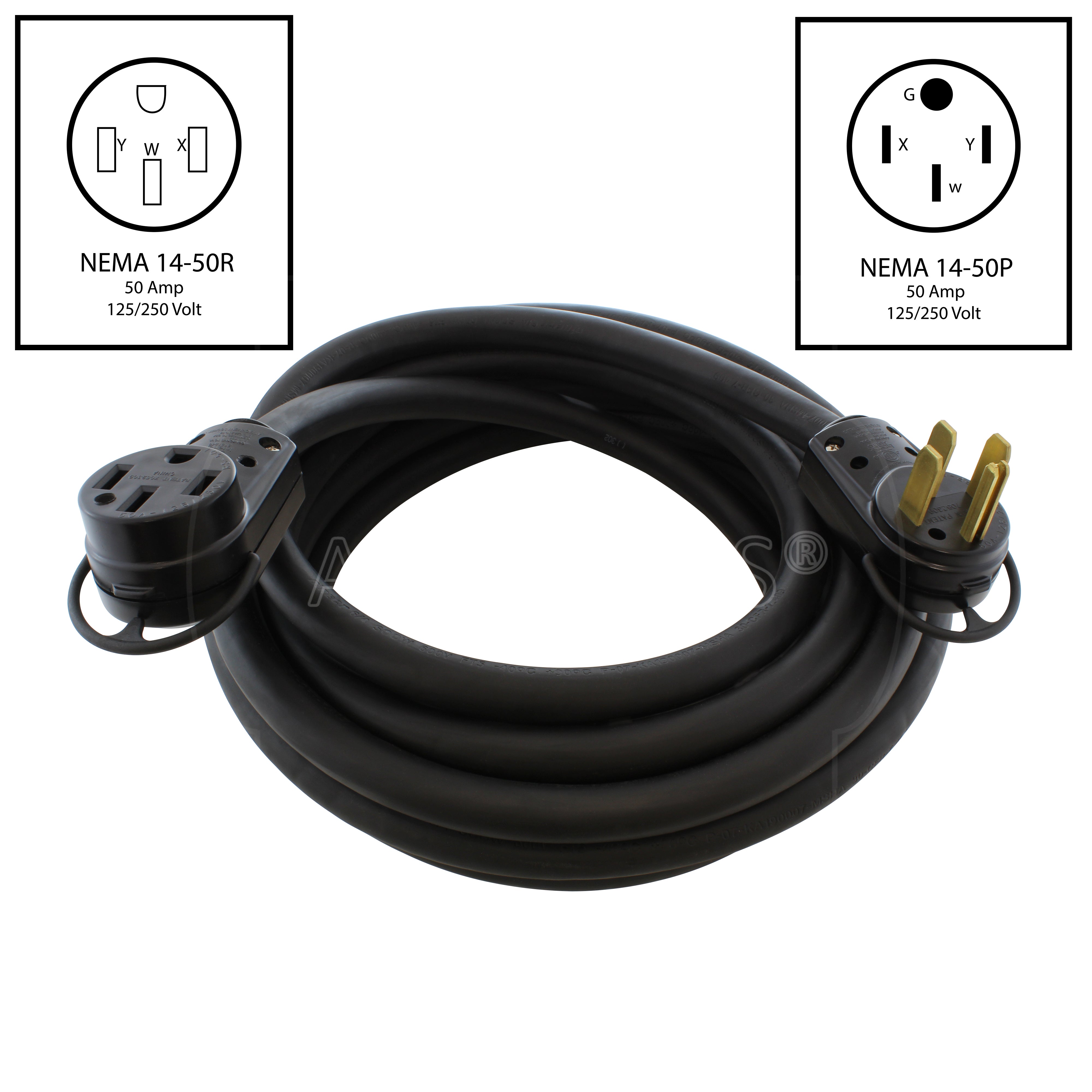 NEMA 14-50P to NEMA 14-50R cord