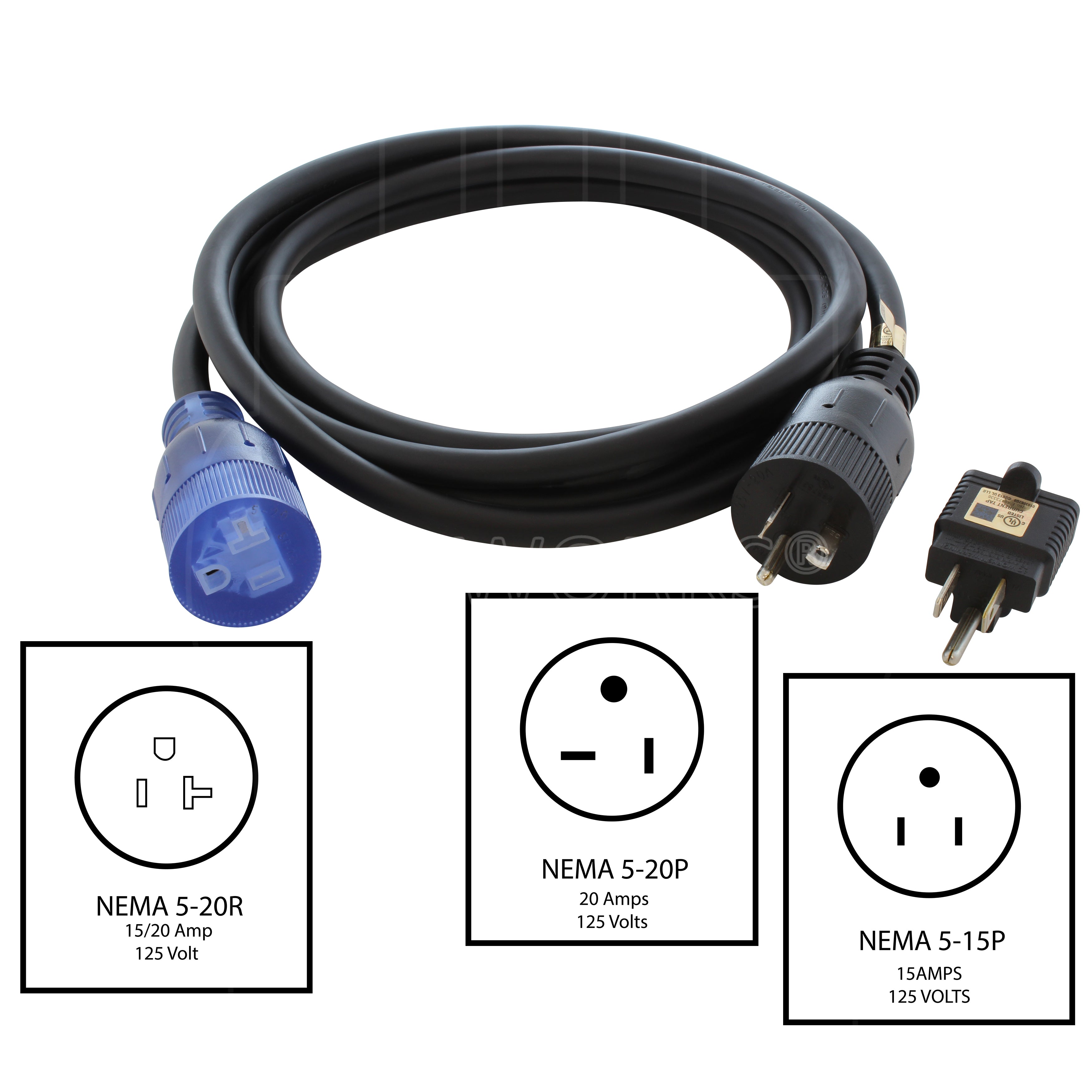 AC WORKS® 15/20 Amp 12/3 Household Indoor/Outdoor Extension Cord
