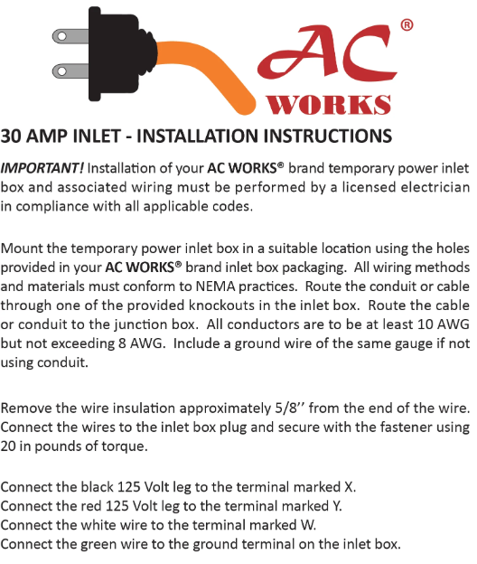 30 Amp Inlet User Manual