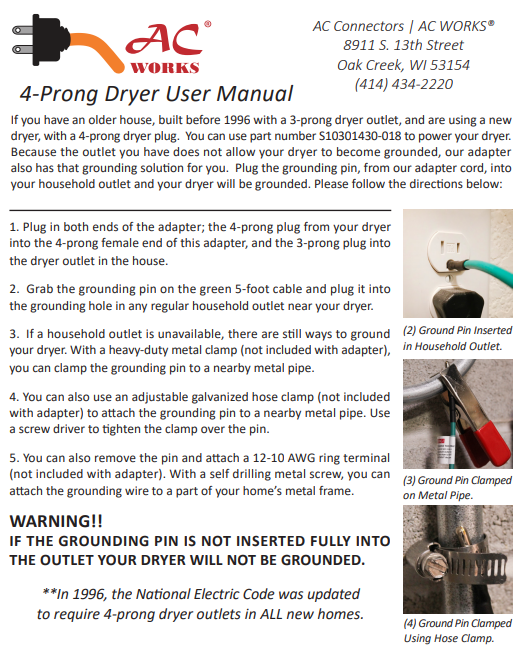 4-Prong Dryer User Manual