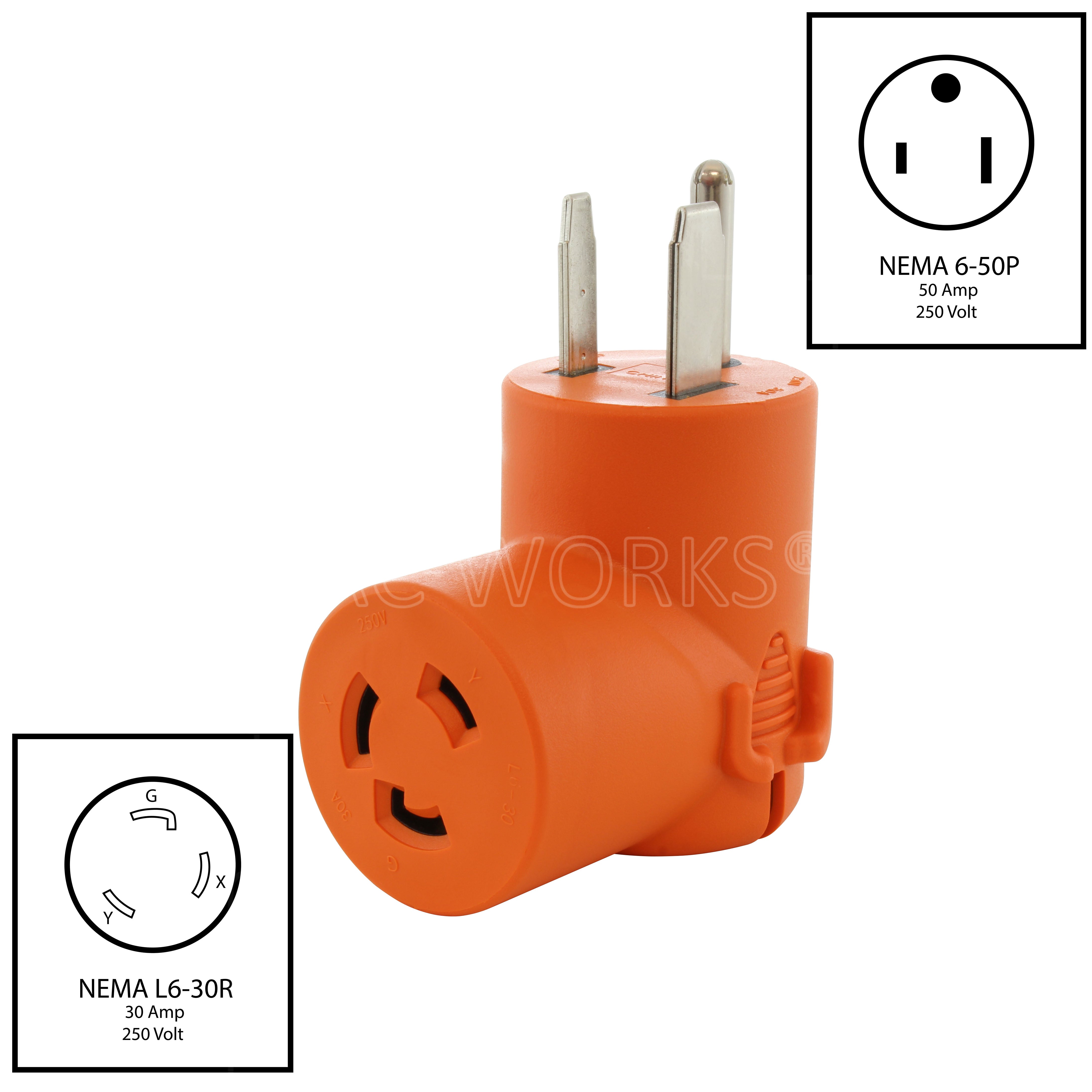 AC WORKS® [AD650L630] Welder 6-50P Plug to L6-30R 3-Prong 30 Amp 250 Volt Locking Female Adapter