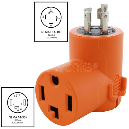 AC WORKS® [ADL14301430] L14-30P 4-Prong 30A Generator Locking Plug - 4-Prong 30A 14-30R Dryer Outlet