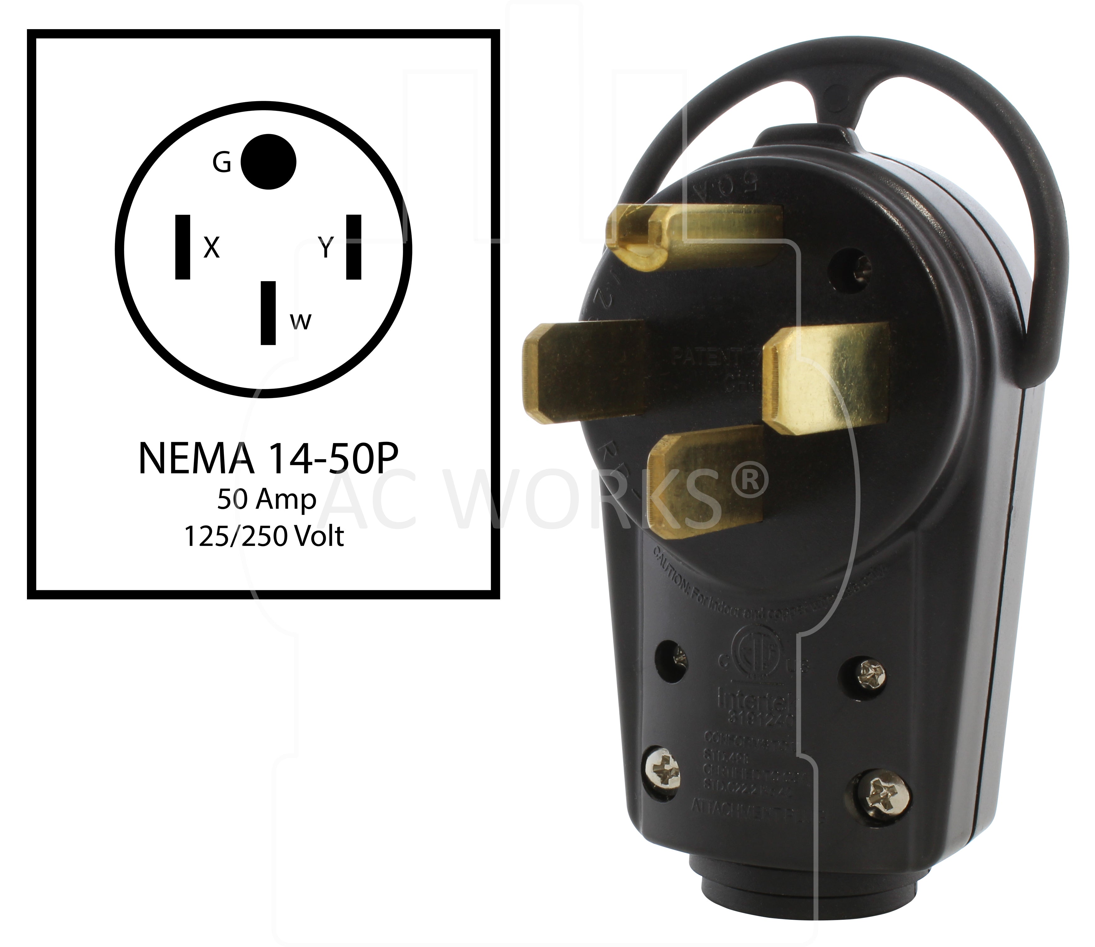 AC WORKS® [AS1450P] 50 Amp NEMA 14-50P DIY Assembly Plug