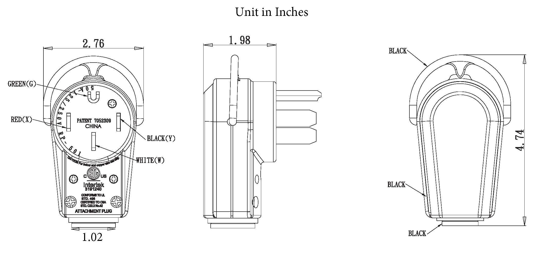 AC WORKS® [AS1450P] 50 Amp NEMA 14-50P DIY Assembly Plug