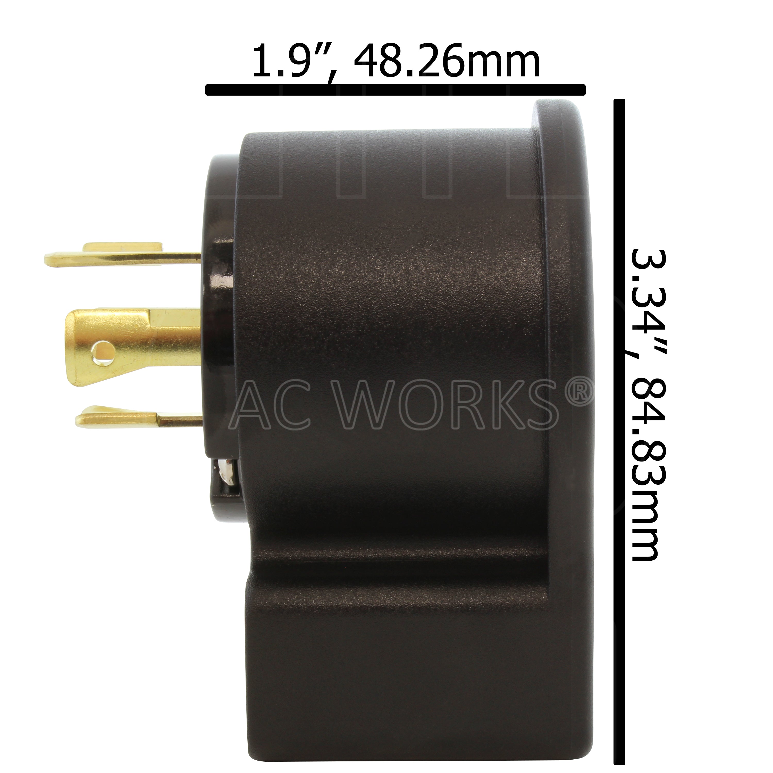 AC WORKS® [ASEL1520P] NEMA L15-20P 3-Phase 20A 250V 4-Prong Elbow Locking Male Plug With UL, C-UL Approval