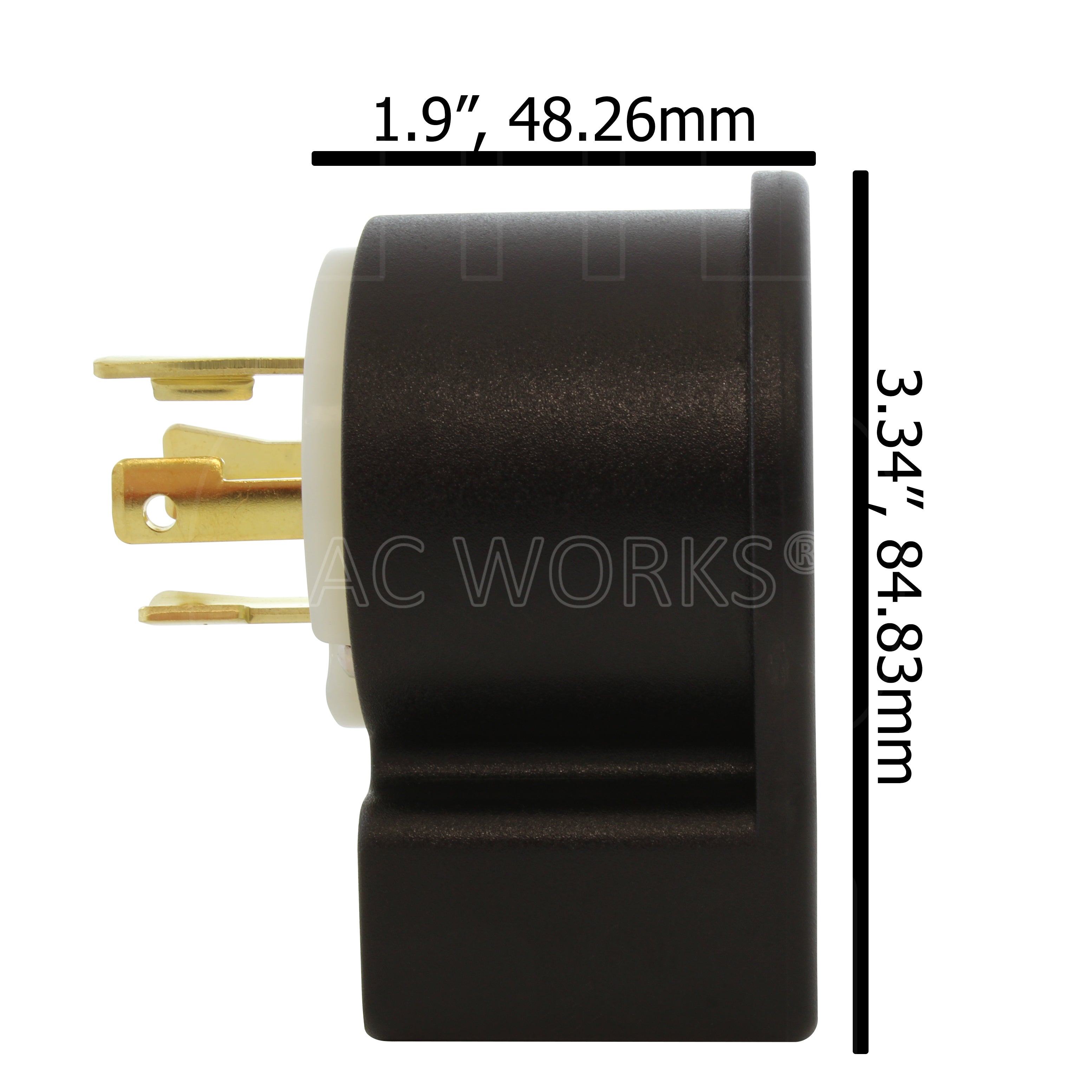 AC WORKS® [ASEL1630P] NEMA L16-30P 3-Phase 30A 480V Elbow 4-Prong Locking Male Plug with UL, C-UL Approval