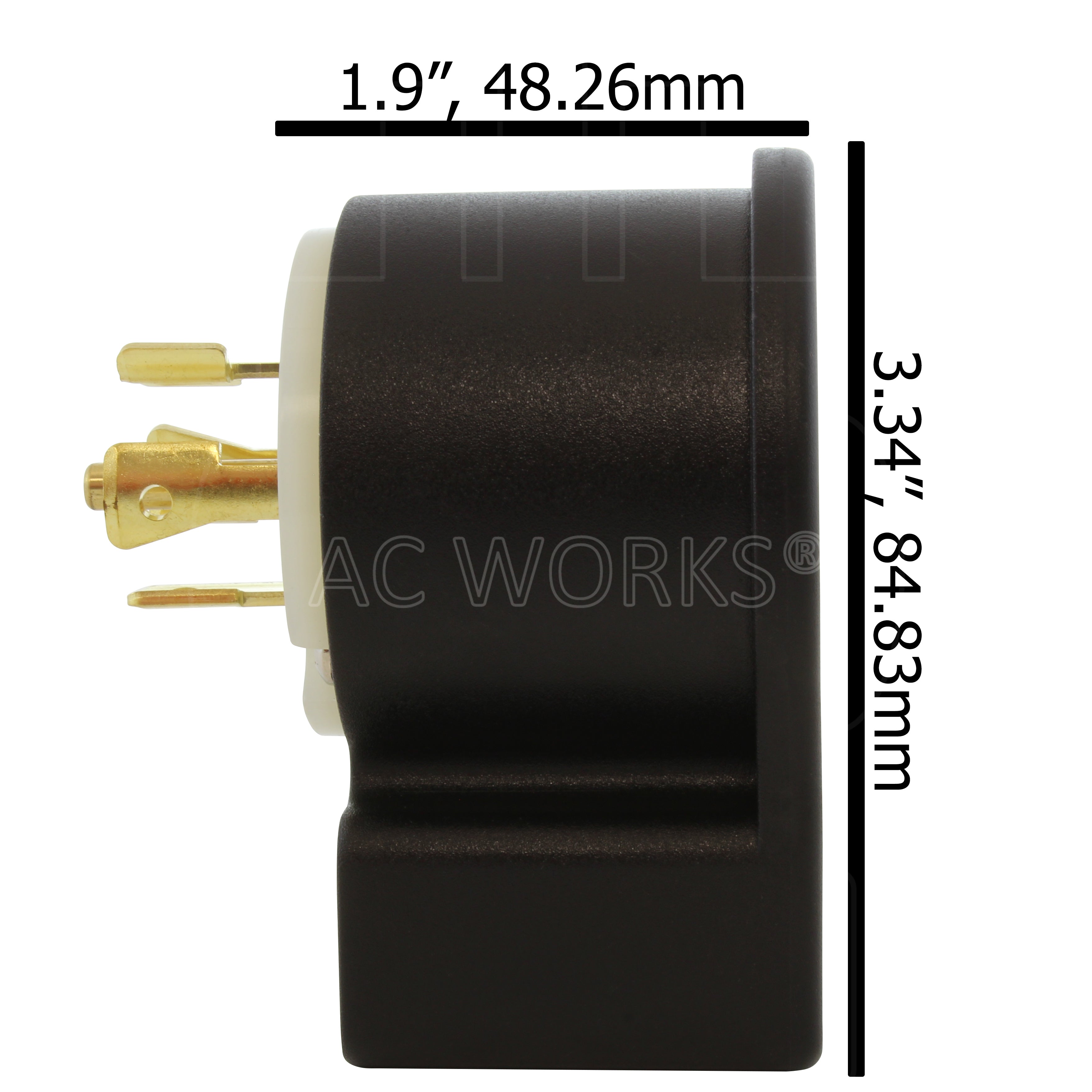 AC WORKS® [ASEL2120P] NEMA L21-20P 20A 3-Phase 120/208V 3PY, Elbow 5-Wire Locking Male Plug UL, C-UL Approval