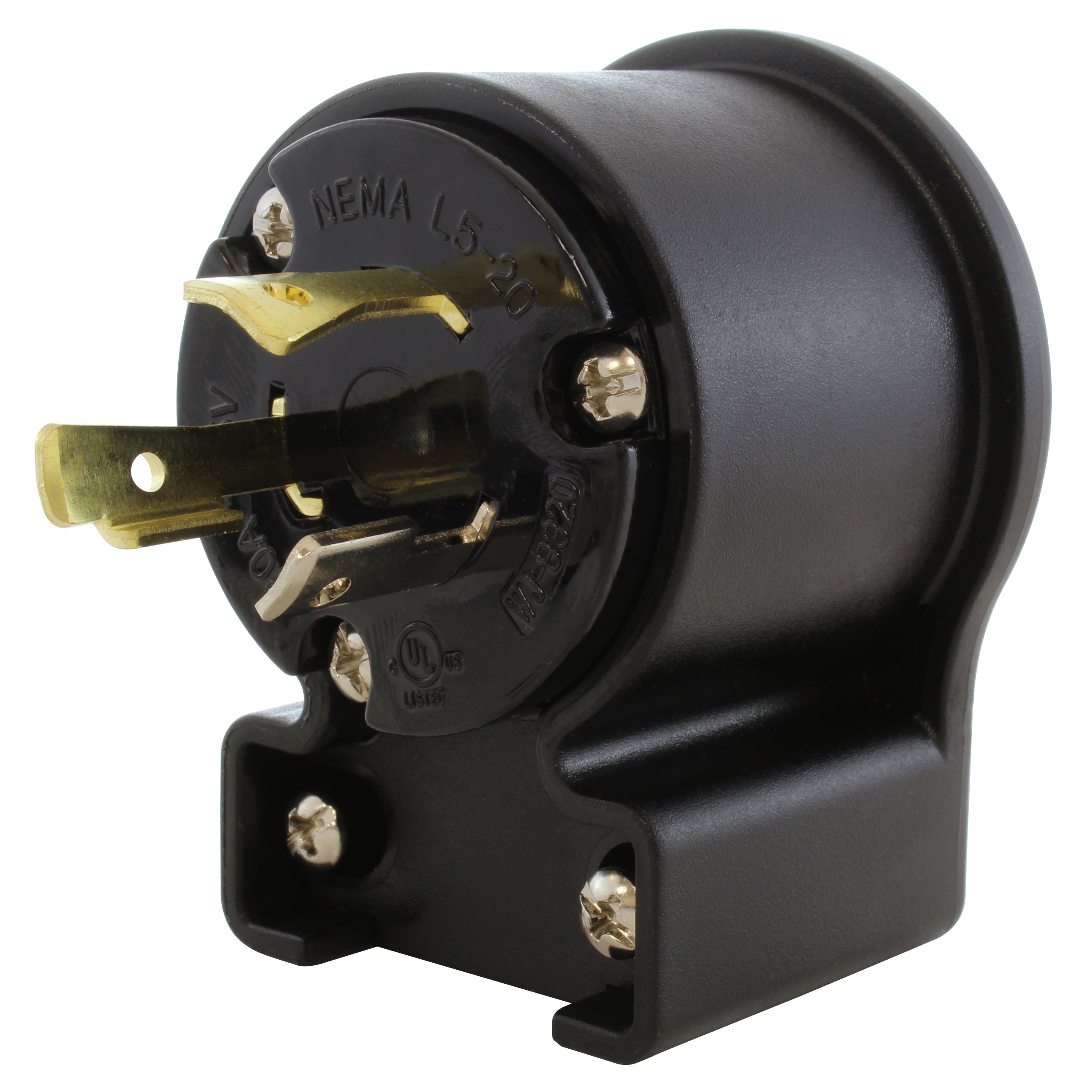 AC WORKS® [ASEL520P] NEMA L5-20P 20A 125V 3-Prong Elbow Locking Male Plug With UL, C-UL Approval