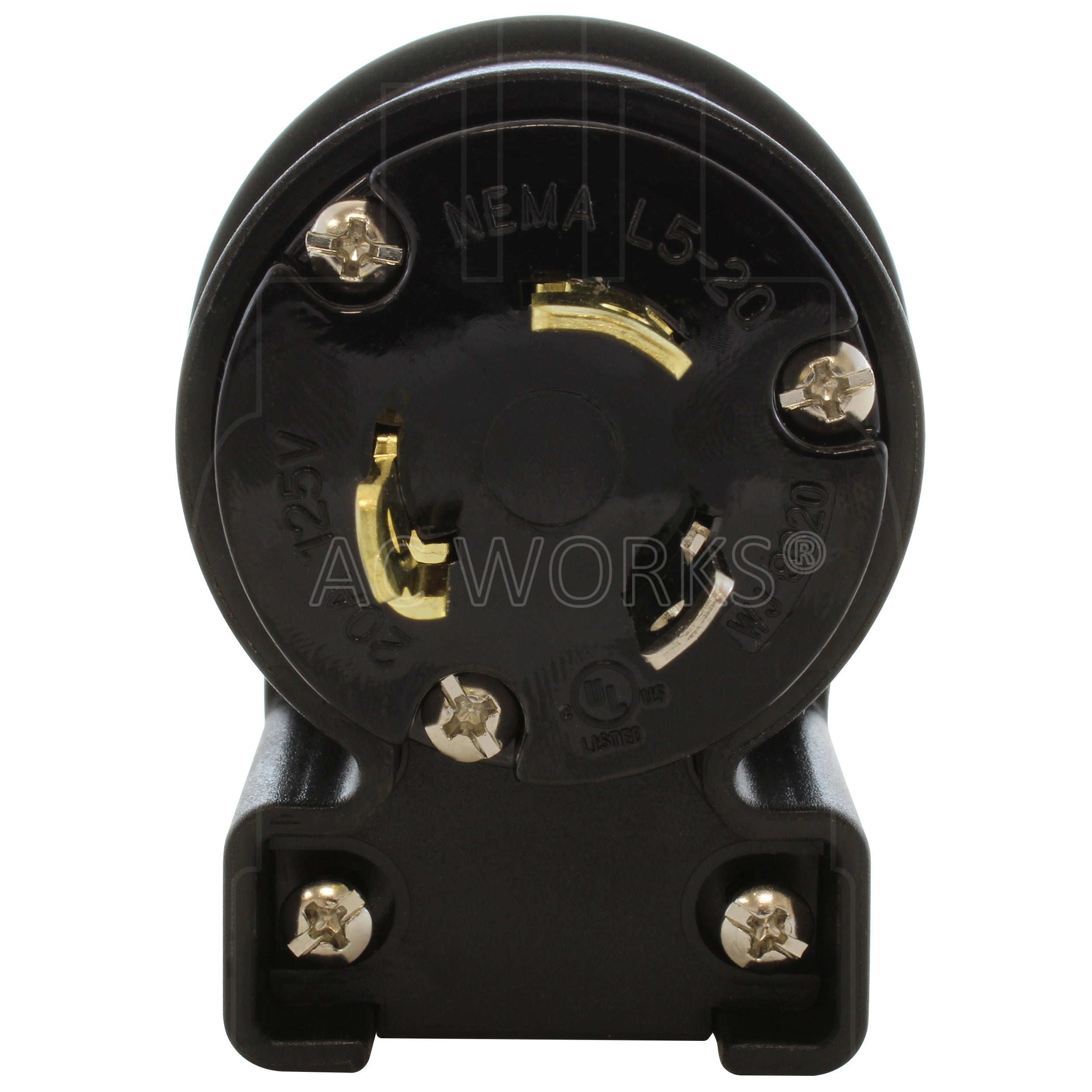 AC WORKS® [ASEL520P] NEMA L5-20P 20A 125V 3-Prong Elbow Locking Male Plug With UL, C-UL Approval