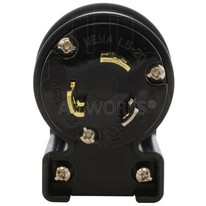 AC WORKS® [ASEL520P] NEMA L5-20P 20A 125V 3-Prong Elbow Locking Male Plug With UL, C-UL Approval