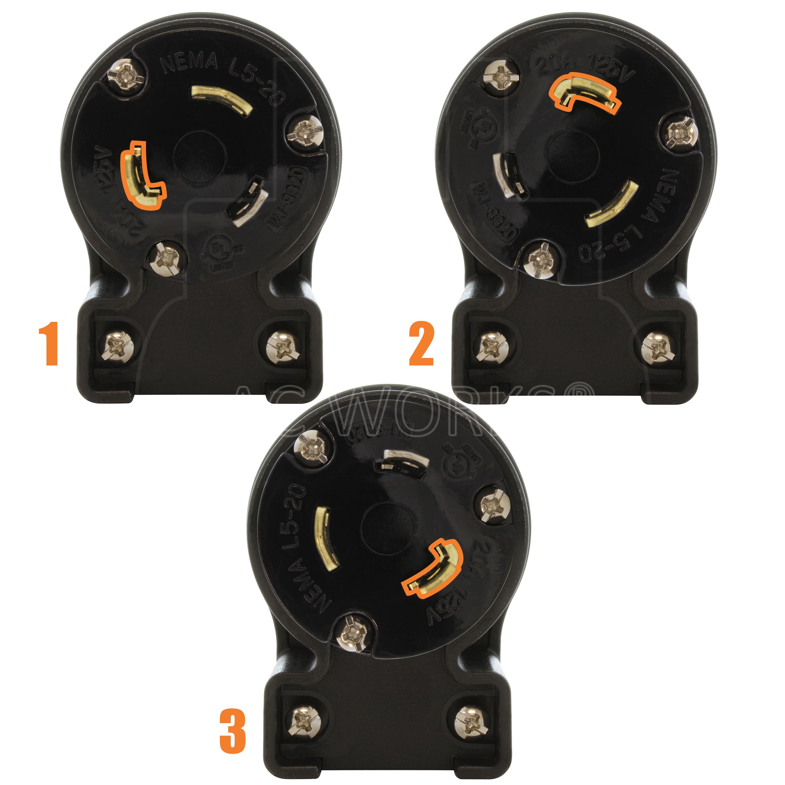 3 different angle positions for plug