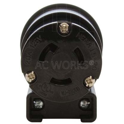 AC WORKS® [ASEL520R] NEMA L5-20R 20A 125V 3-Prong Elbow Locking Female Connector With UL, C-UL Approval