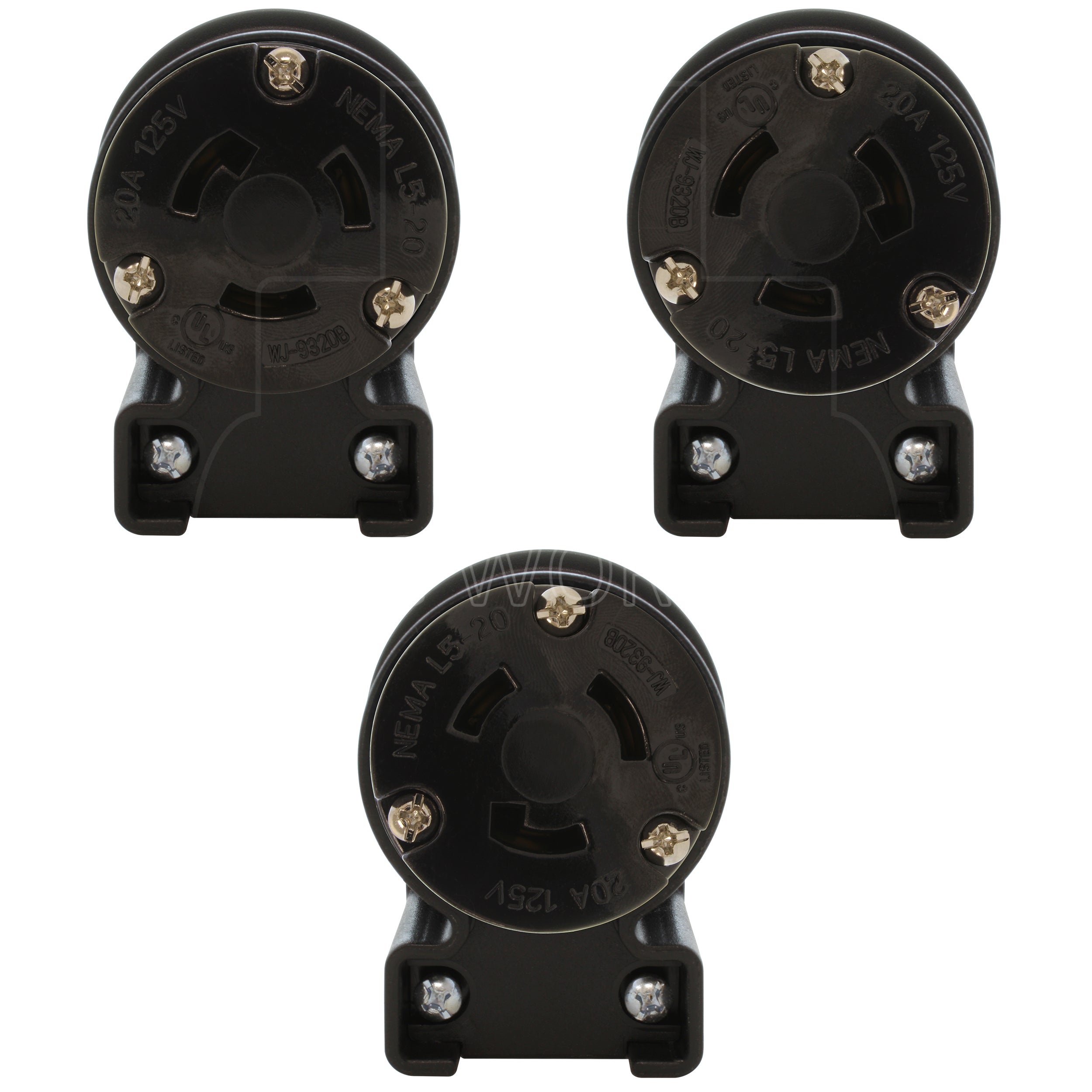 AC WORKS® [ASEL520R] NEMA L5-20R 20A 125V 3-Prong Elbow Locking Female Connector With UL, C-UL Approval