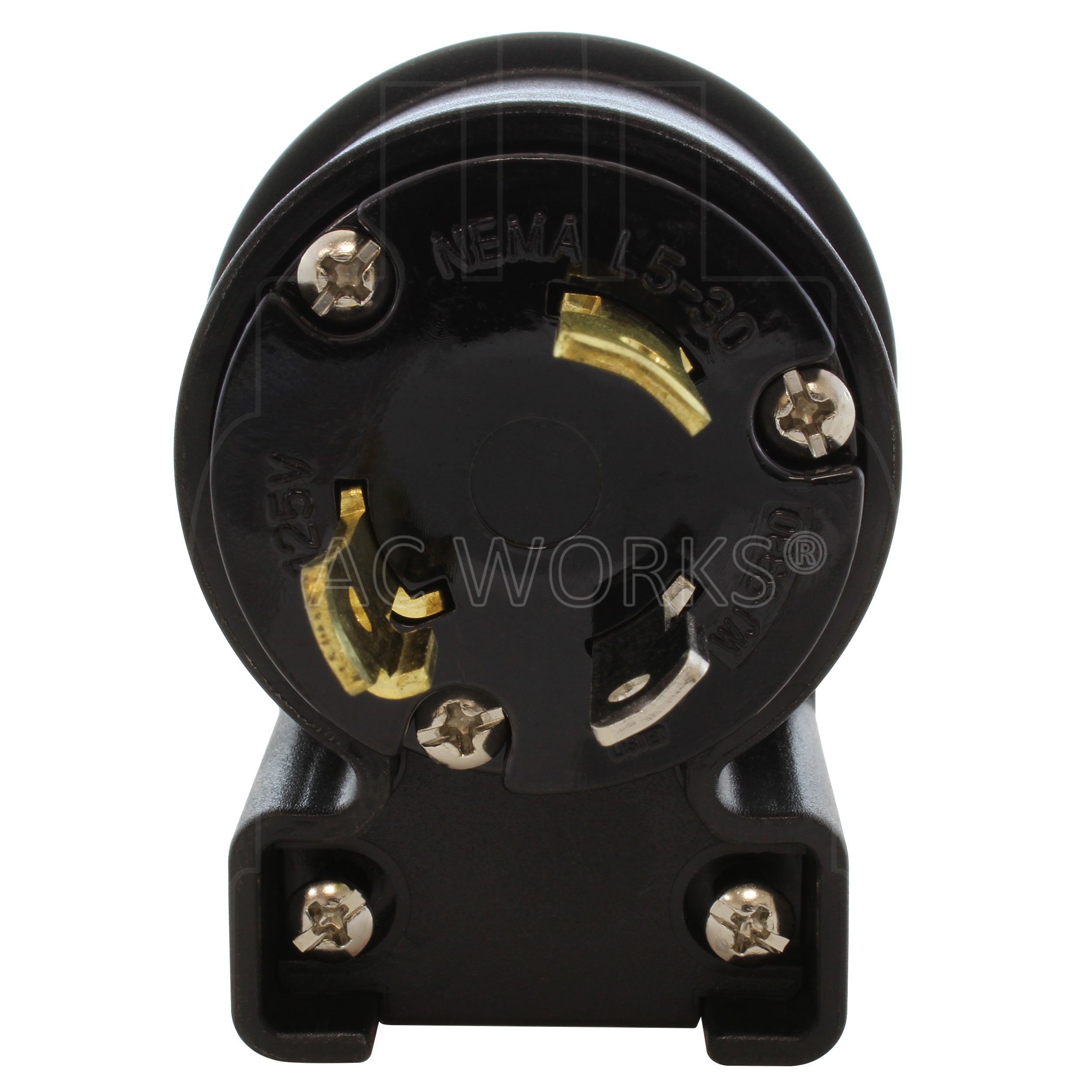 AC WORKS® [ASEL530P] NEMA L5-30P 30A 125V 3-Prong Elbow Locking Male Plug With UL, C-UL Approval