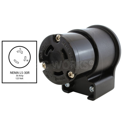AC WORKS® [ASEL530R] NEMA L5-30R 30A 125V 3-Prong Elbow Locking Female Connector With UL, C-UL Approval