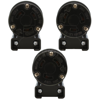 AC WORKS® [ASEL530R] NEMA L5-30R 30A 125V 3-Prong Elbow Locking Female Connector With UL, C-UL Approval