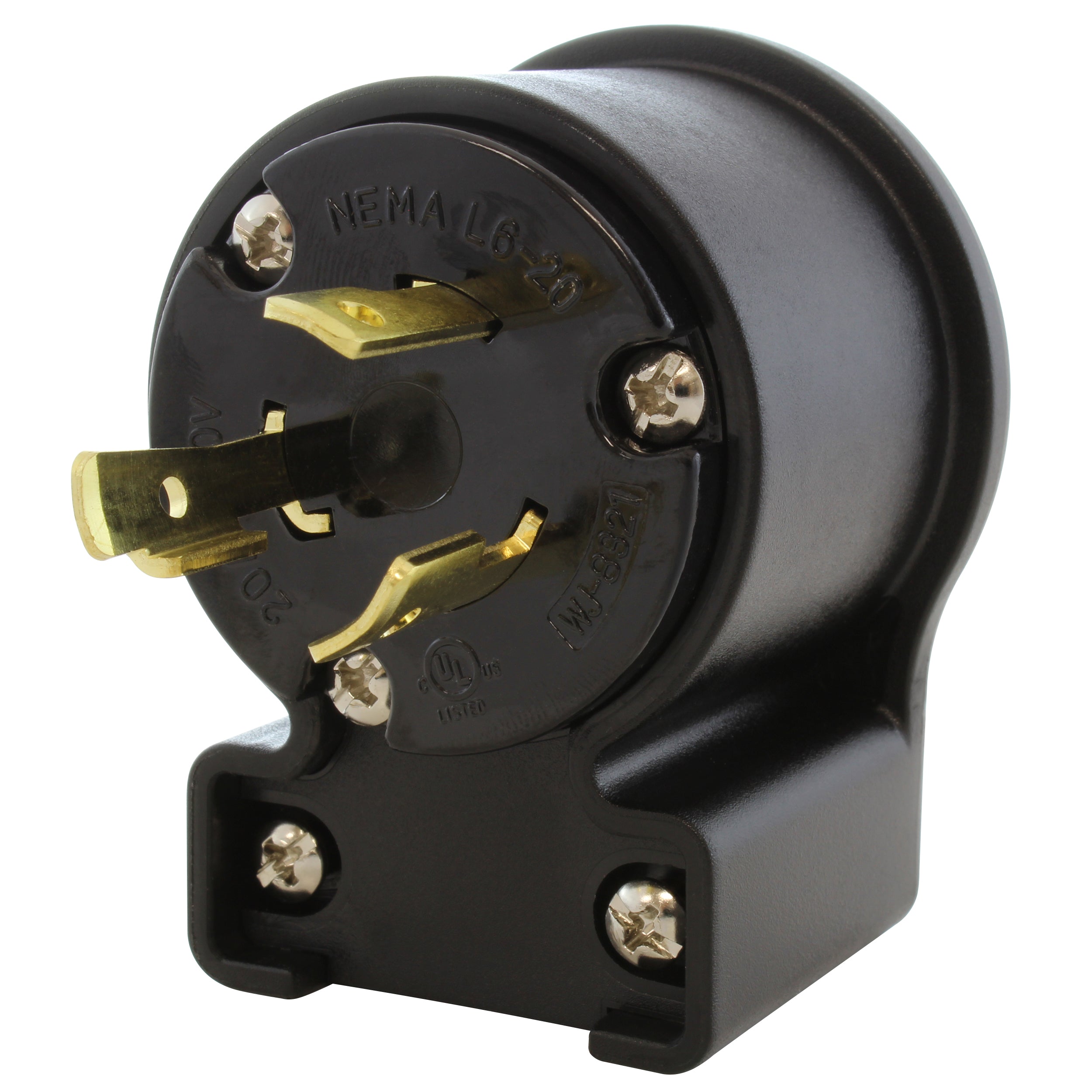 AC WORKS® [ASEL620P] NEMA L6-20P 20A 250V 3-Prong Elbow Locking Male Plug With UL, C-UL Approval