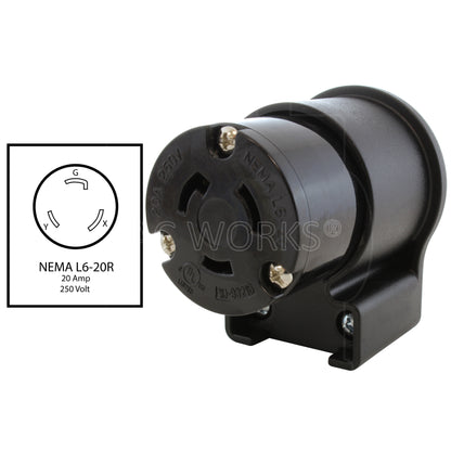 AC WORKS® [ASEL620R] NEMA L6-20R 20A 250V 3-Prong Elbow Locking Female Connector With UL, C-UL Approval
