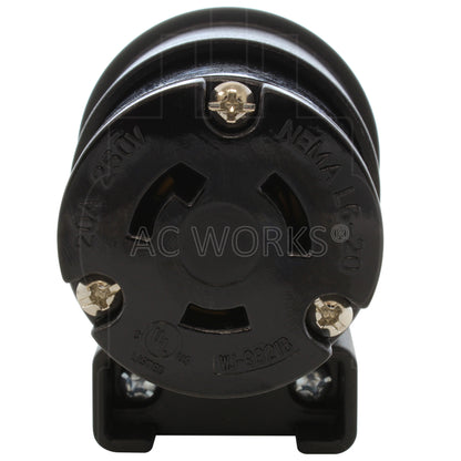 AC WORKS® [ASEL620R] NEMA L6-20R 20A 250V 3-Prong Elbow Locking Female Connector With UL, C-UL Approval