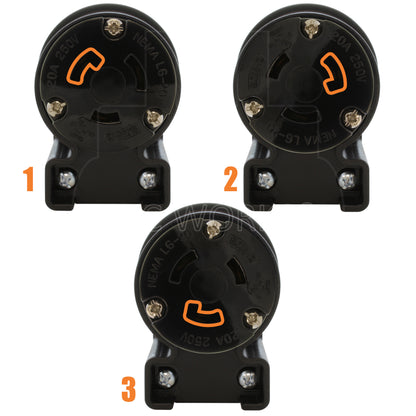 AC WORKS® [ASEL620R] NEMA L6-20R 20A 250V 3-Prong Elbow Locking Female Connector With UL, C-UL Approval