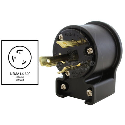 AC WORKS® [ASEL630P] NEMA L6-30P 30A 250V 3-Prong Elbow Locking Male Plug With UL, C-UL Approval