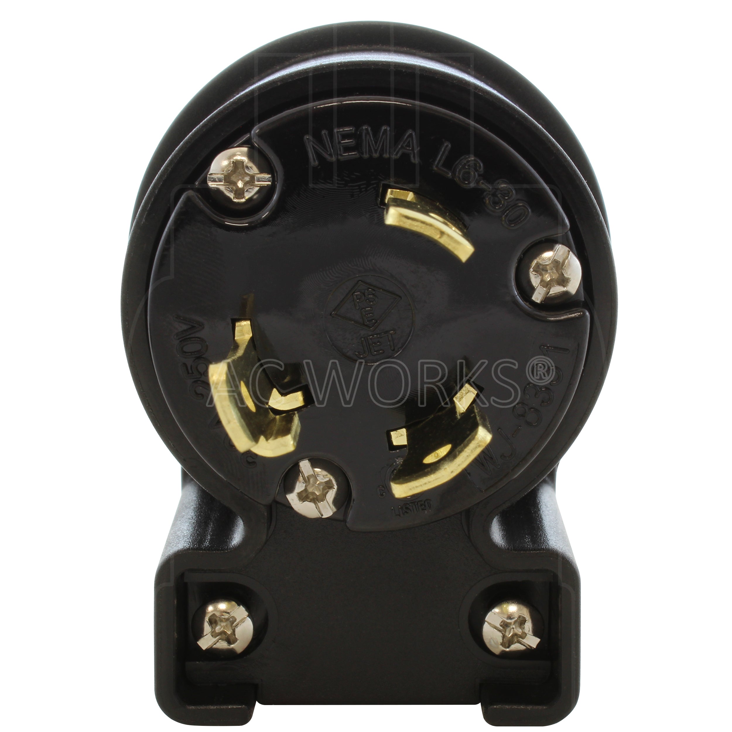 AC WORKS® [ASEL630P] NEMA L6-30P 30A 250V 3-Prong Elbow Locking Male Plug With UL, C-UL Approval